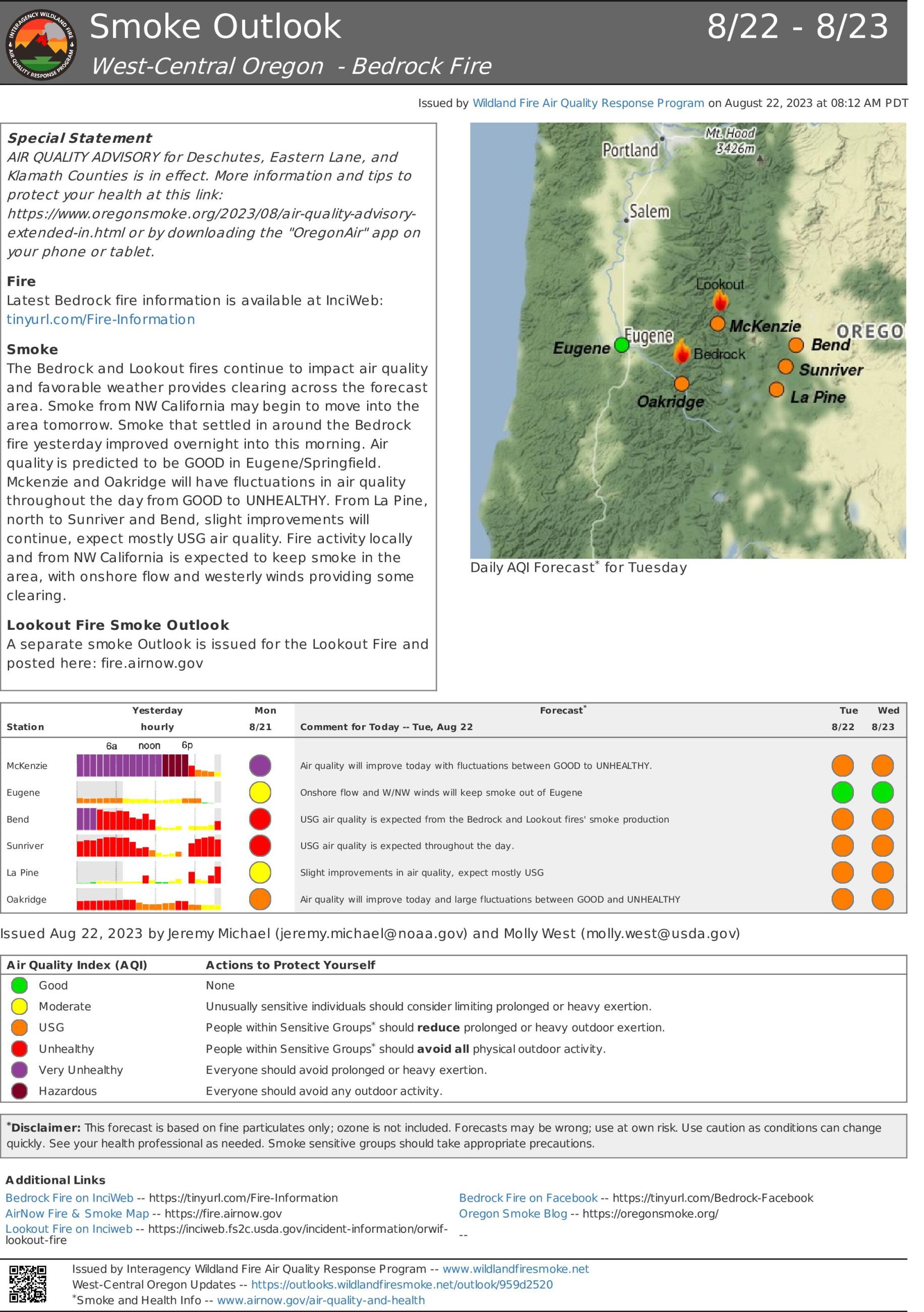 Bedrock Fire Smoke Outlook August 22nd 