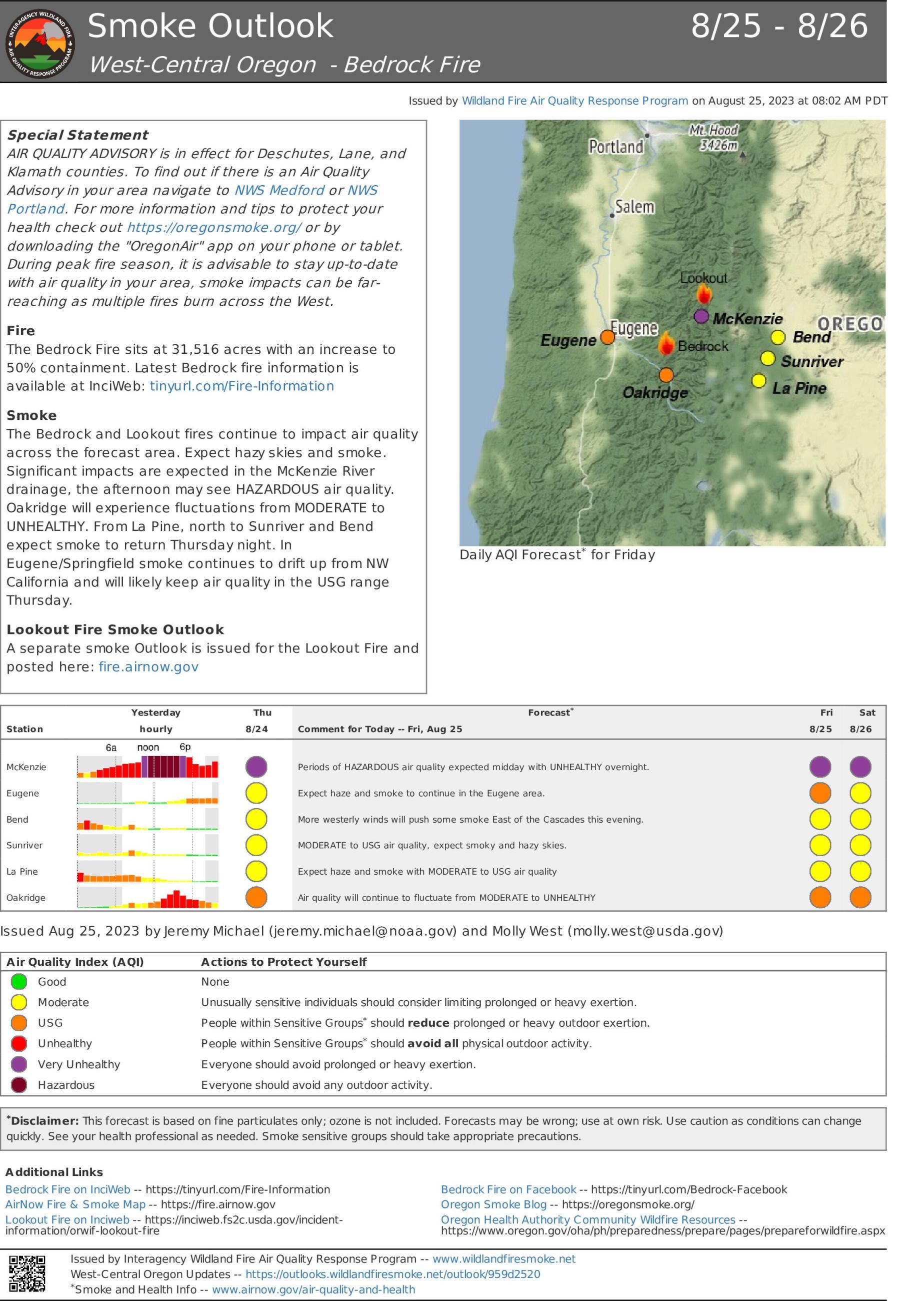 Bedrock Fire Smoke Outlook August 25th