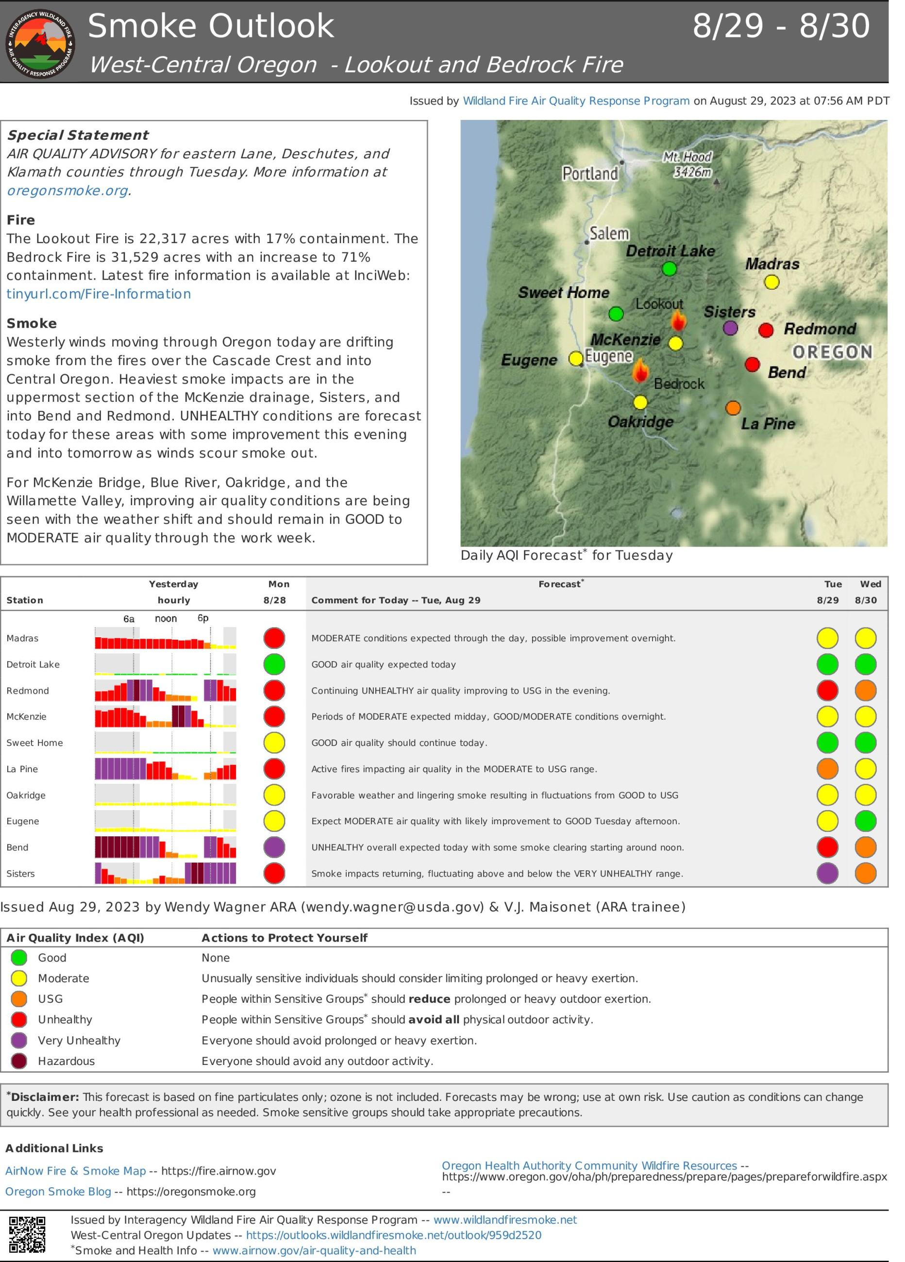 Bedrock Fire Smoke Outlook August 30th