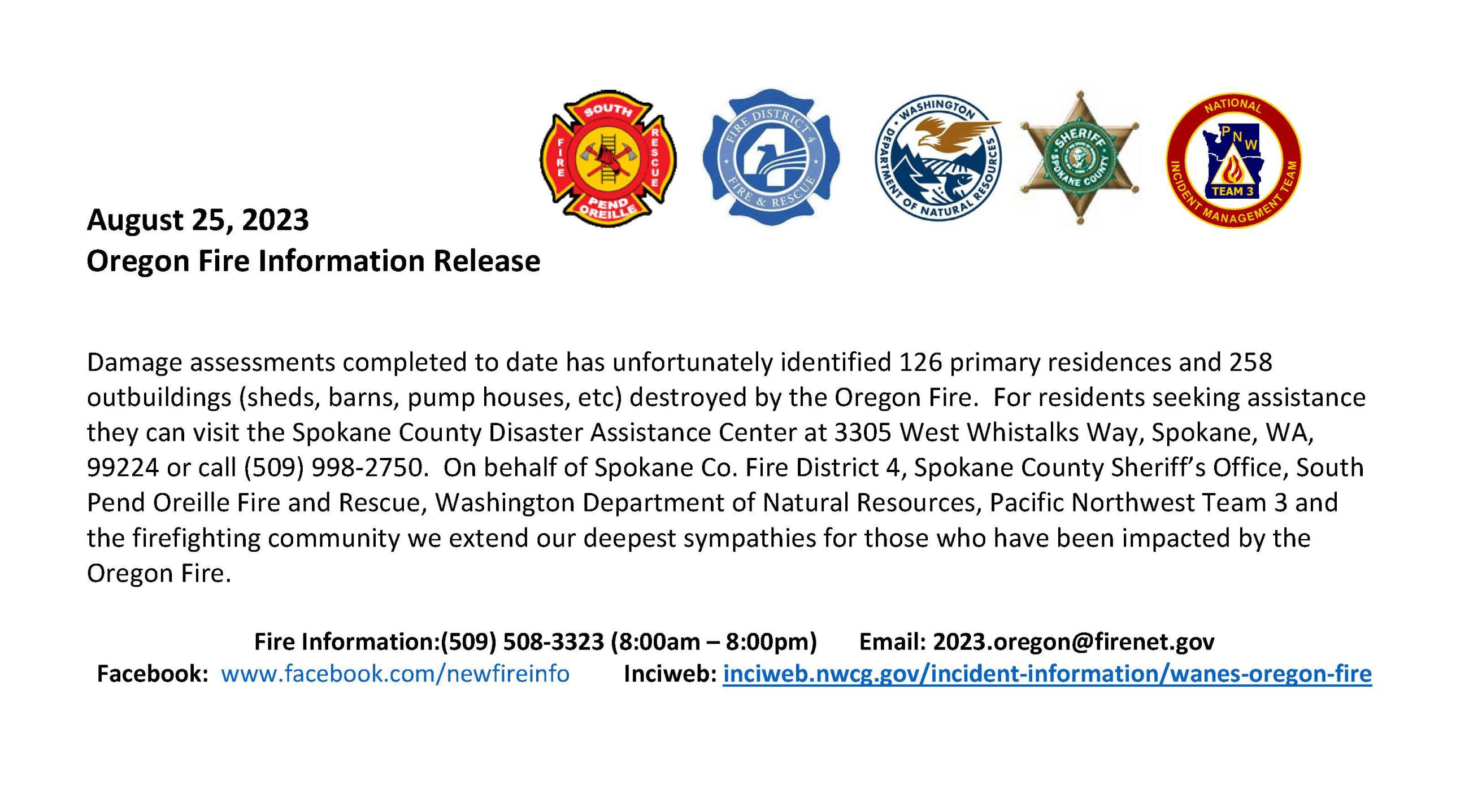 Oregon Fire Damage Assessment News Release 08-25-23
