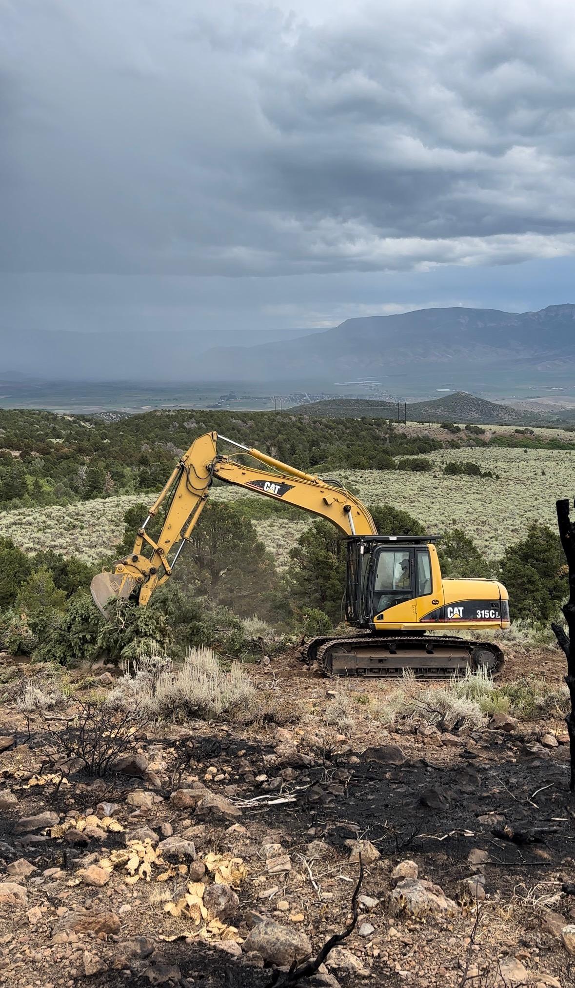 Backhoe working on the fireline