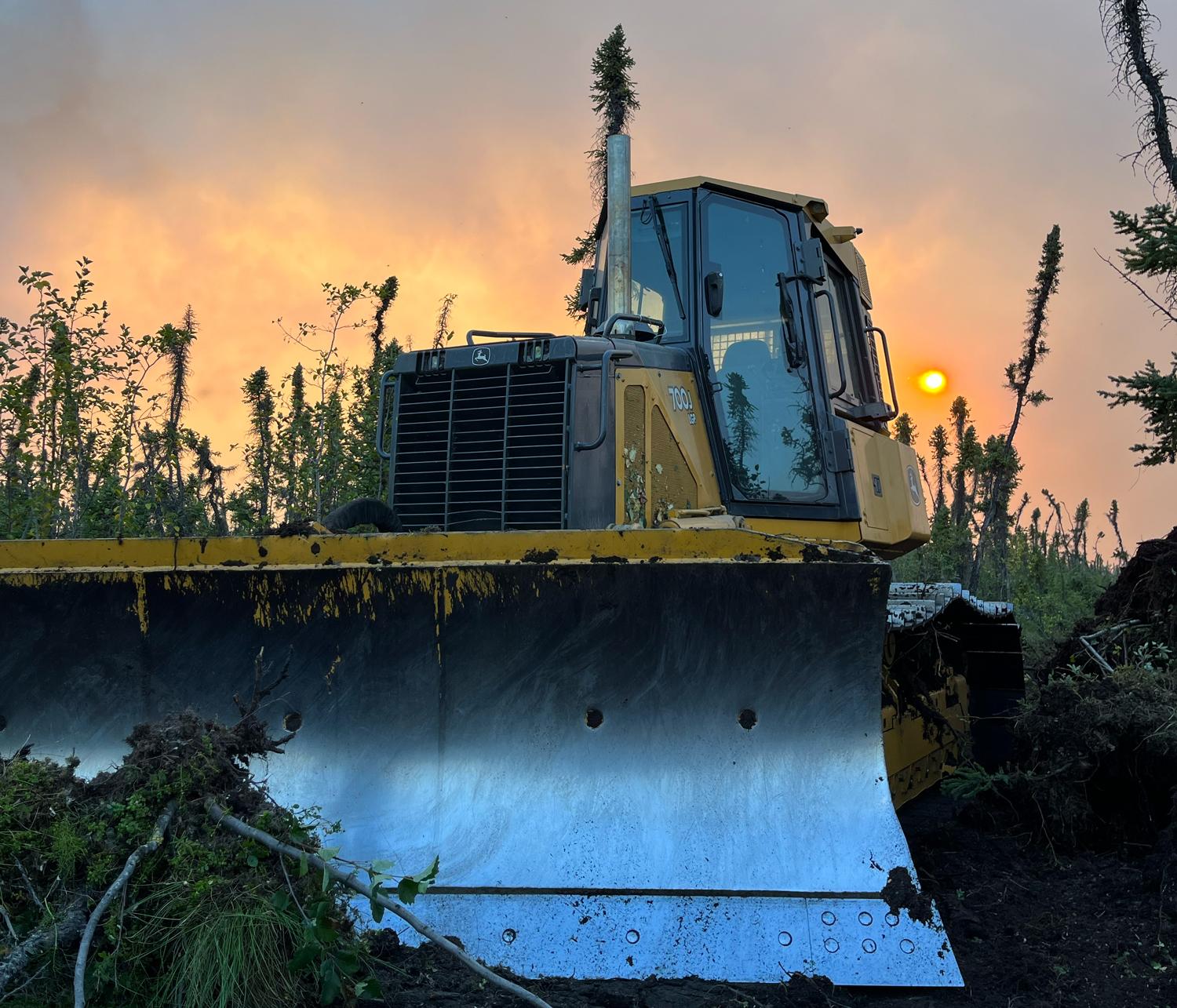 Dozer parked on north control lines on the Mount Hayes Fire (#299) 