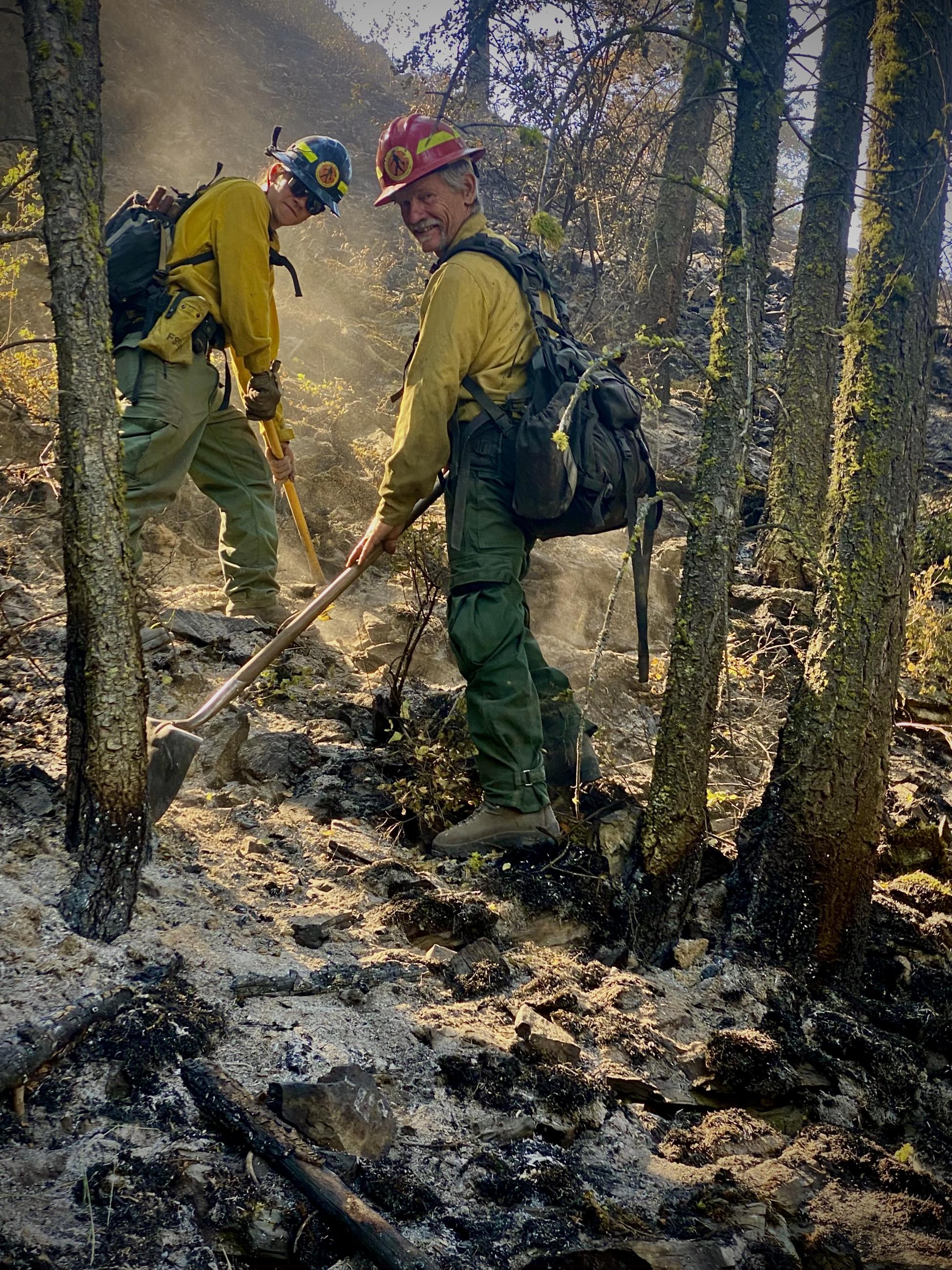 Father and Son First fire passing the Torch! Mop up off Steep Mountain Rd near blue lake