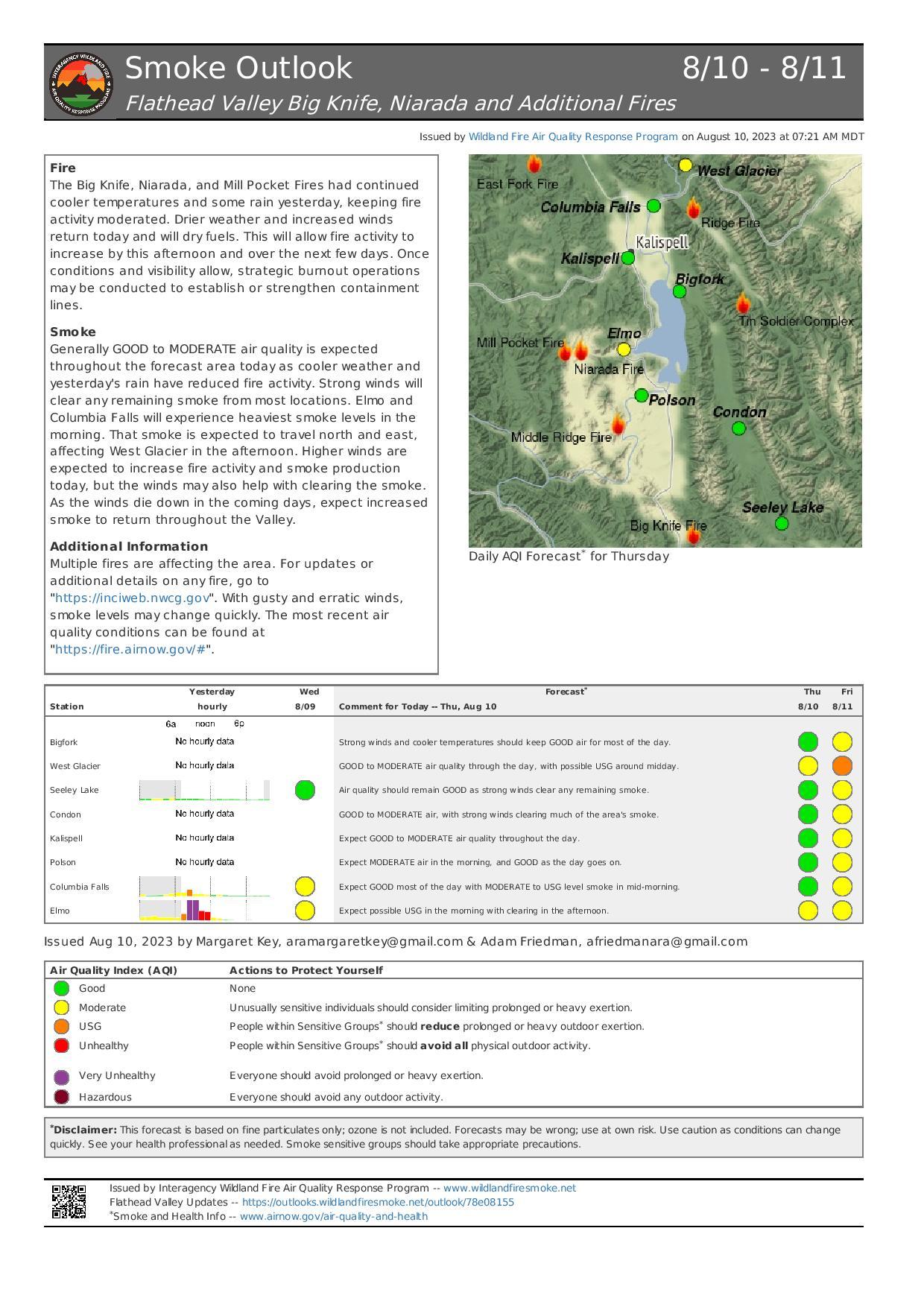 Flyer describing current Flathead Valley Smoke Outlook, for August 10, 2023