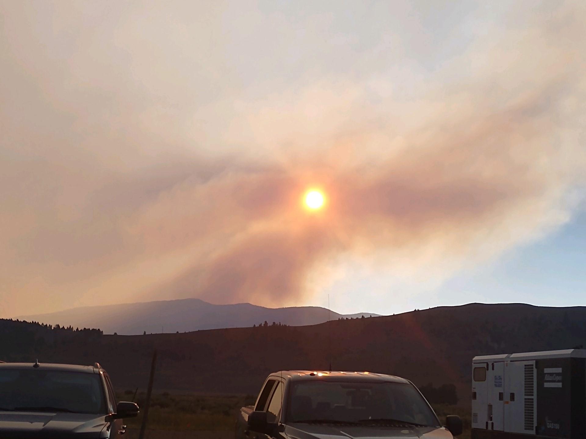 Evening view of Bowles Creek Fire from ICP