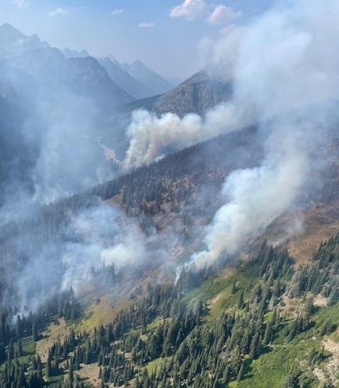 Aerial image of Blue Lake Fire and spot fire - August 26, 2023