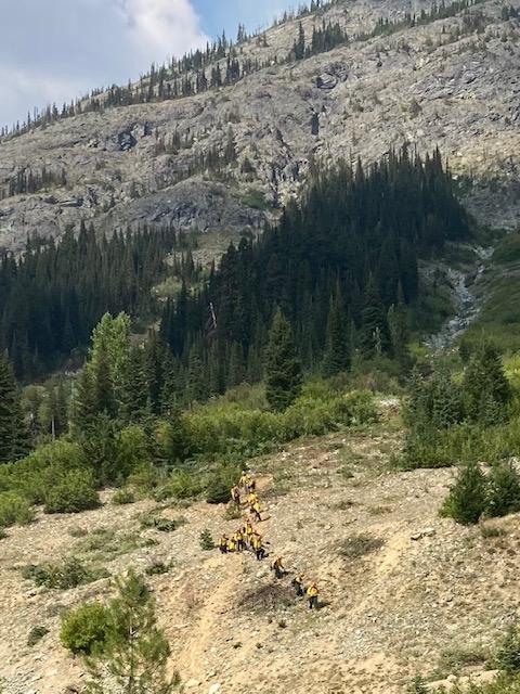 Crew hiking near Blue Lake Fire