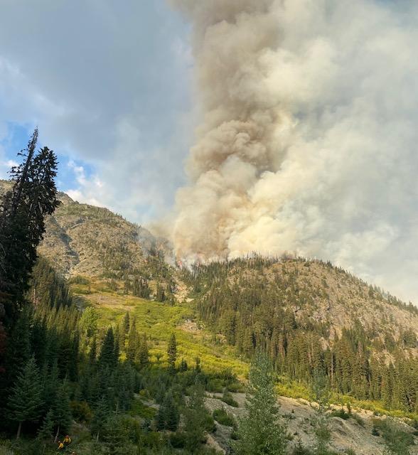 Smoke column from Blue Lake Fire - August 29, 2023