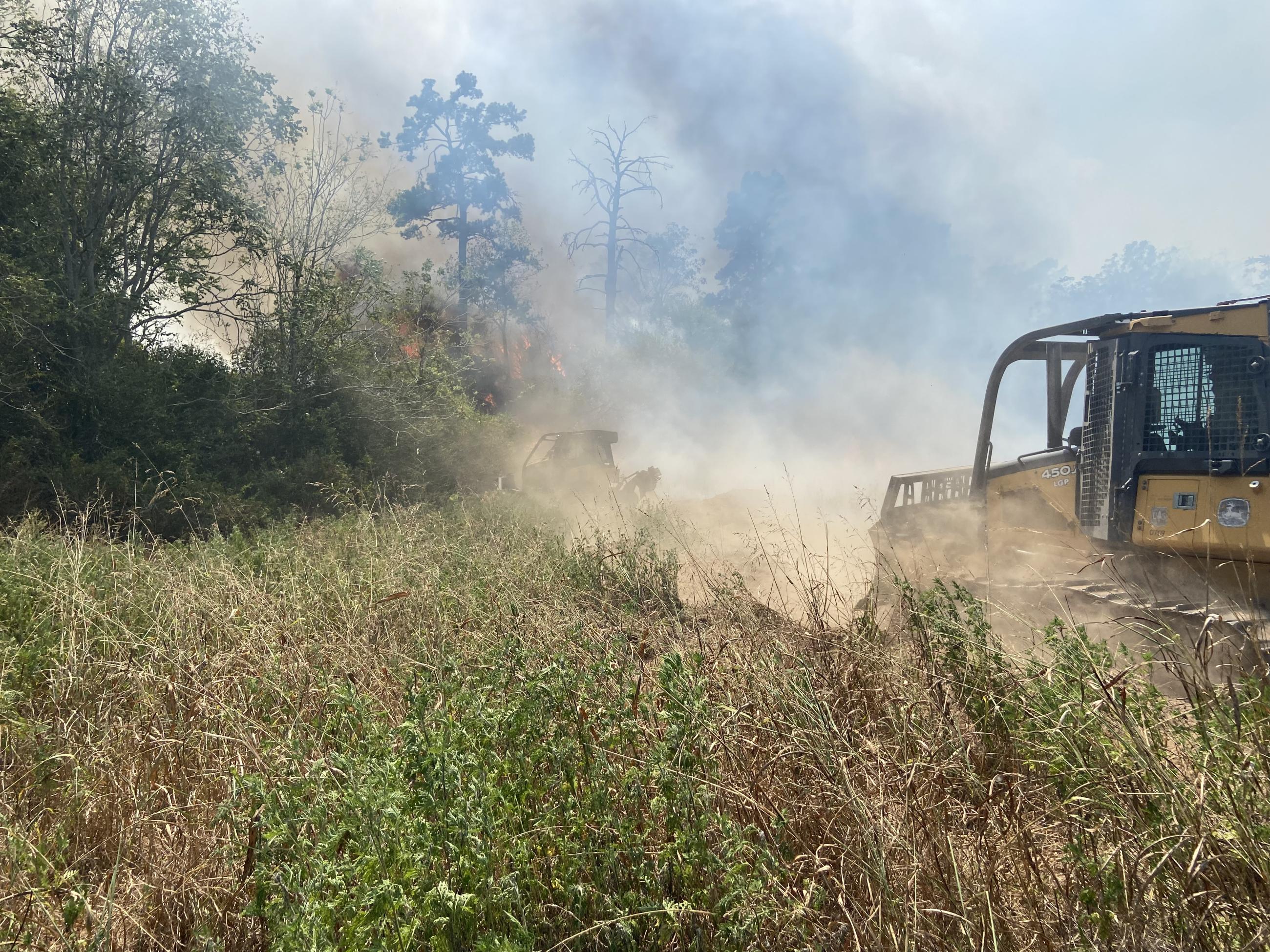 Dozers working in tandem on the Spann Fire on August 20, 2023.