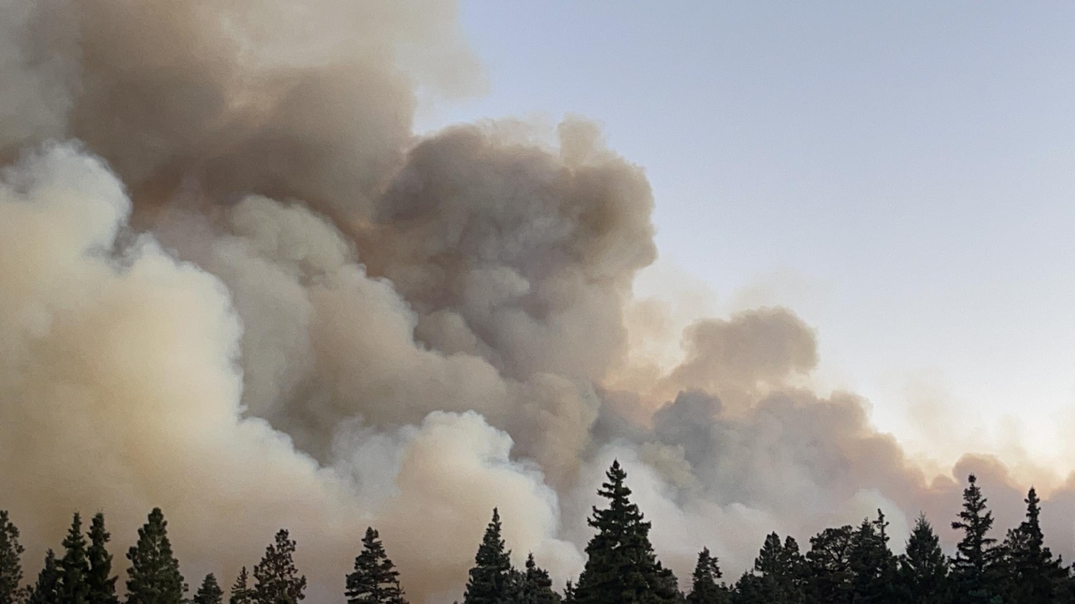 Image is of the Black Feather Fire on Sunday and a rising smoke column. 