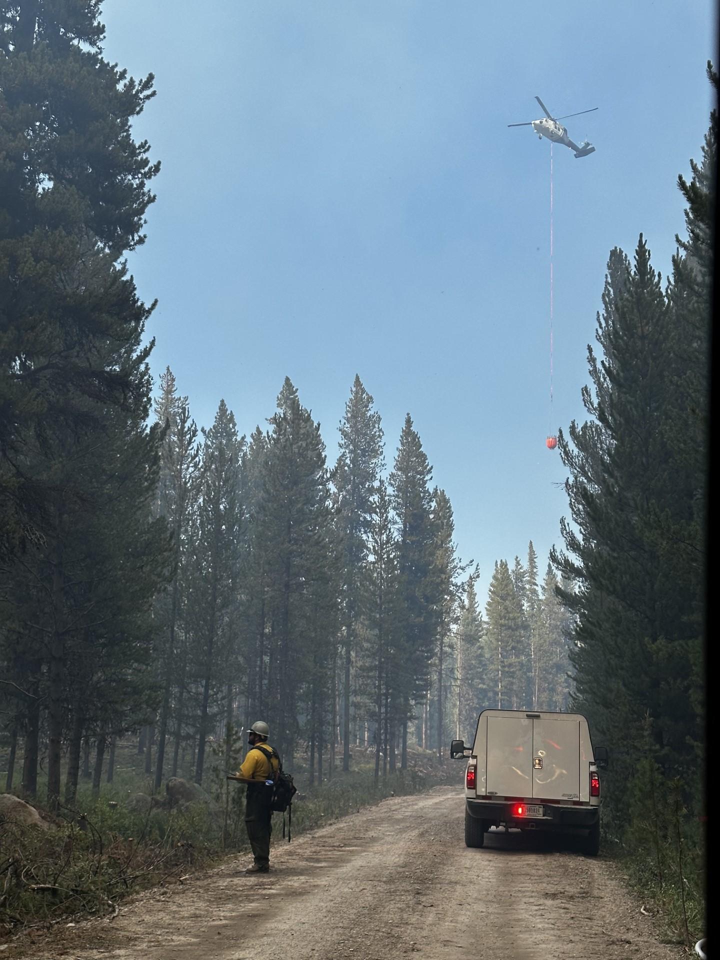 Helicopter operations occurring on the Boales Creek Fire