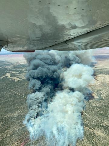 Kane Fire burning in pinyon-juniper habitat as seen from the air.