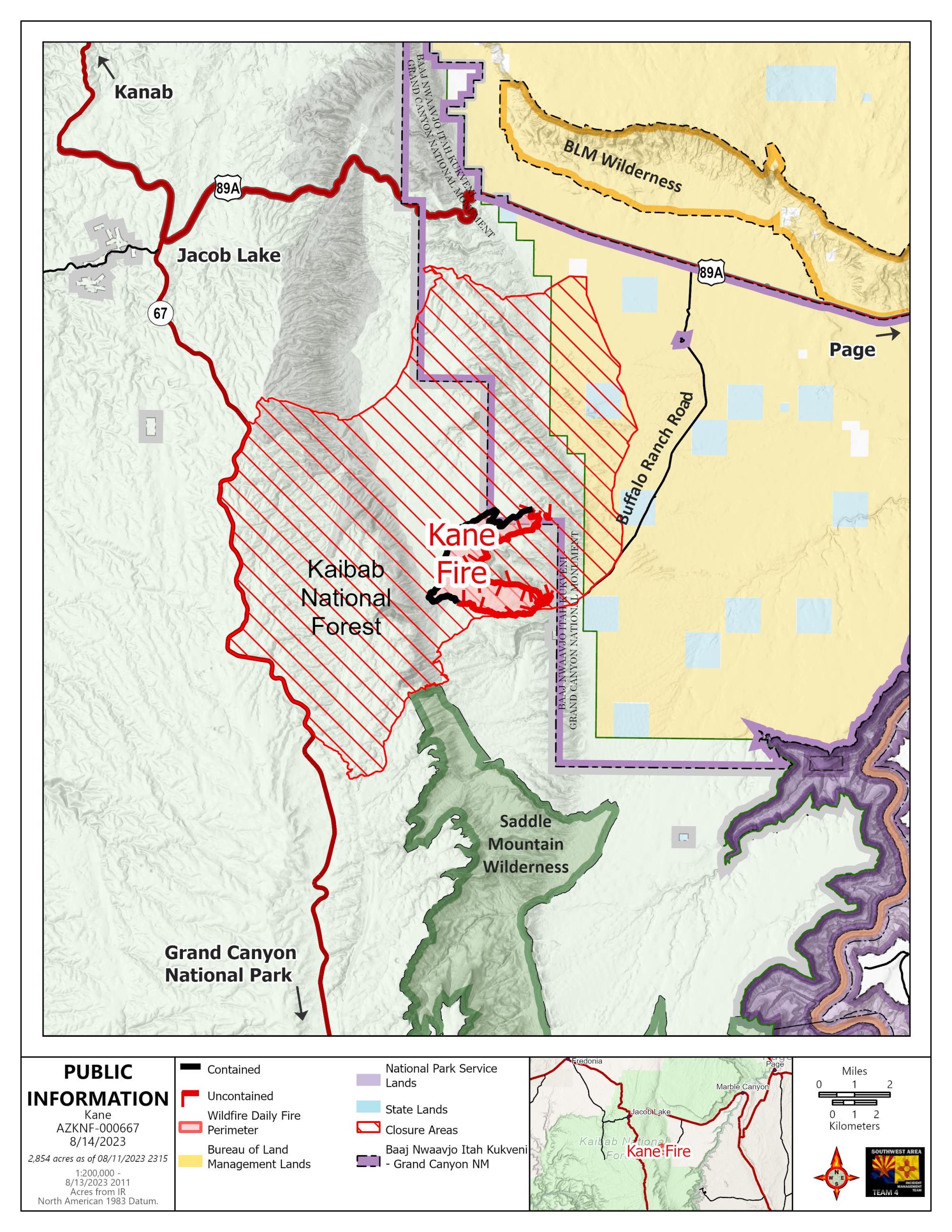 Kane Fire Map, Monday, August 14, 2023