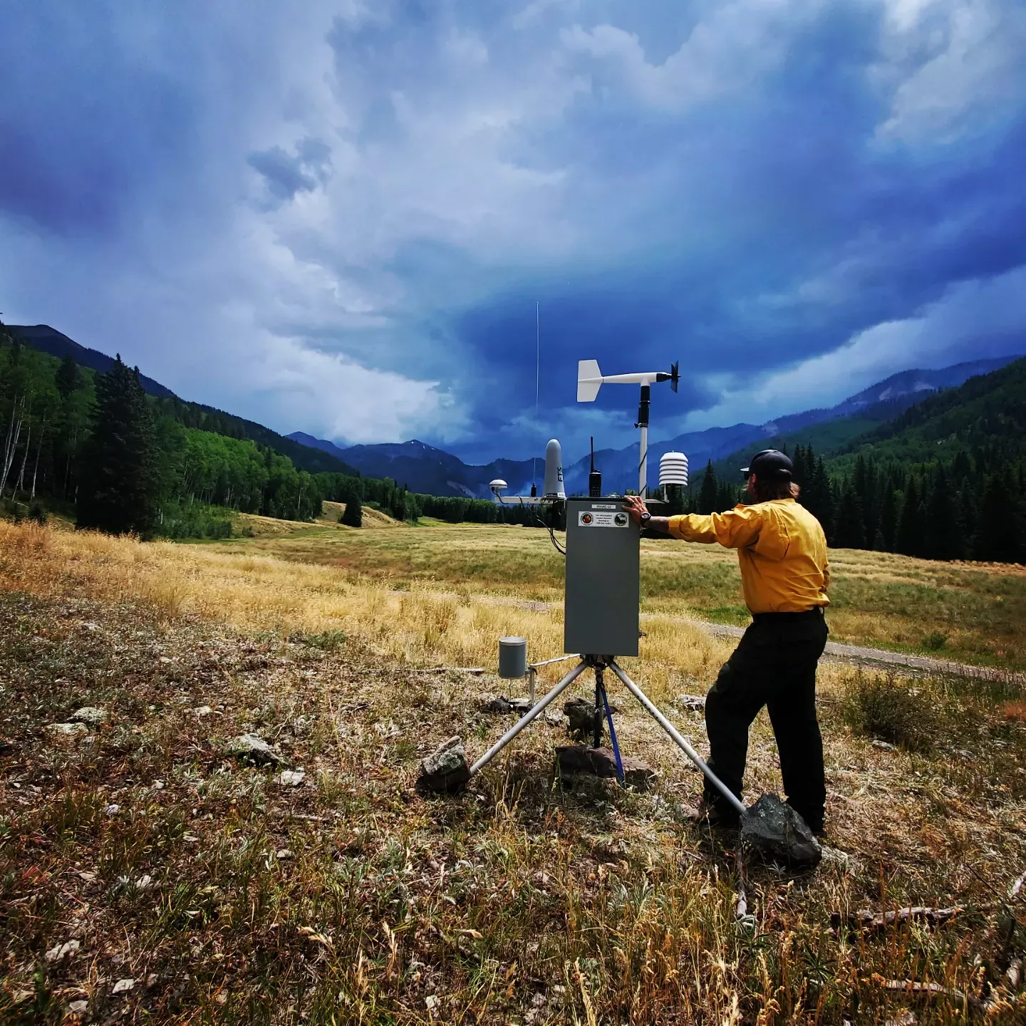 a meteorologist with a remote weather station on quartz fire