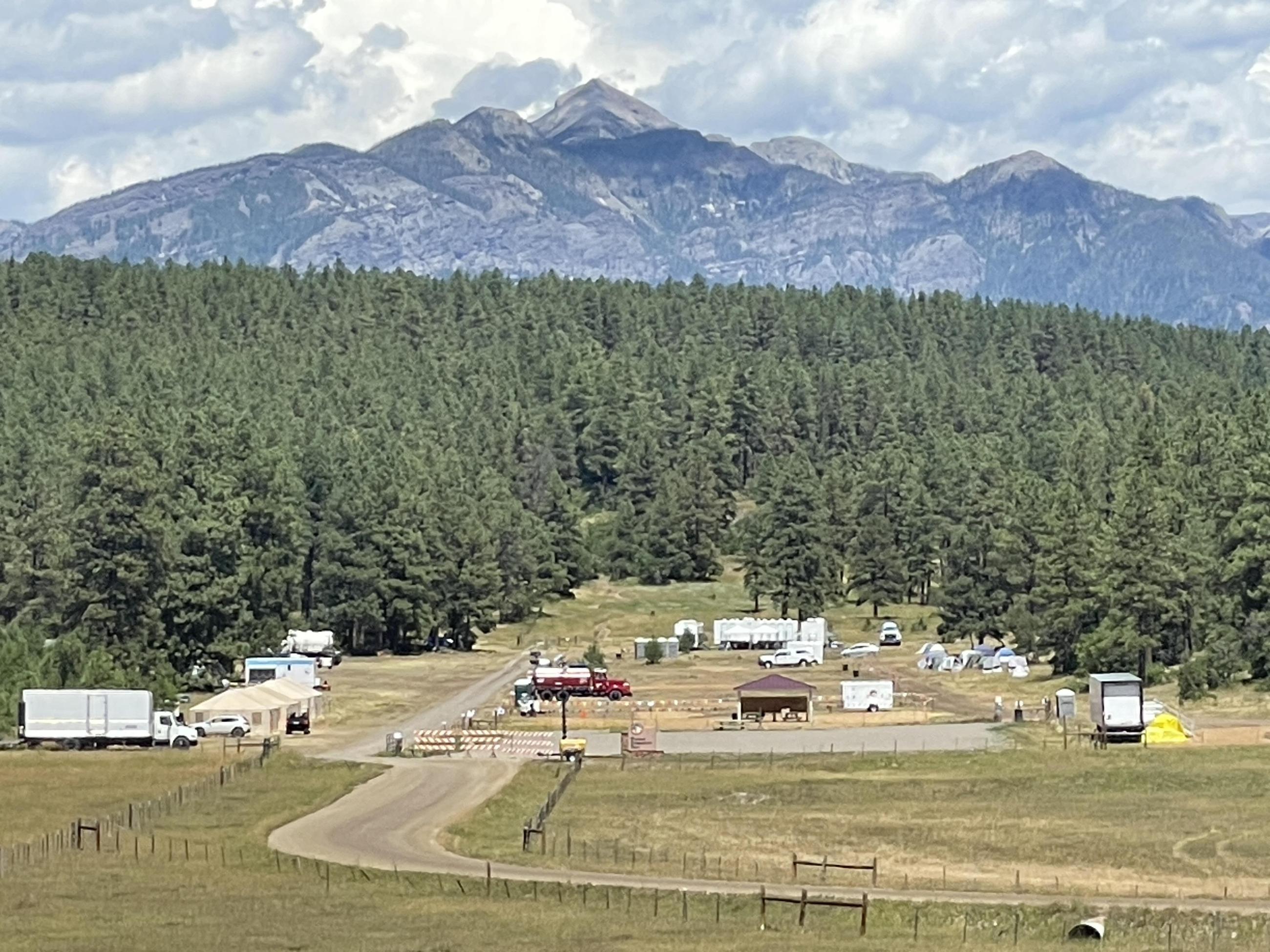 incident command post with beautiful mountains in background