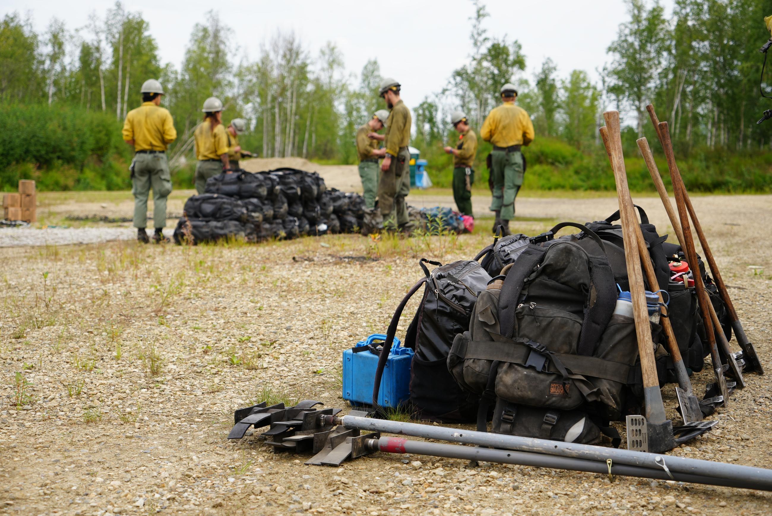 Piles of gear with the Pioneer Peak Hot Shots.