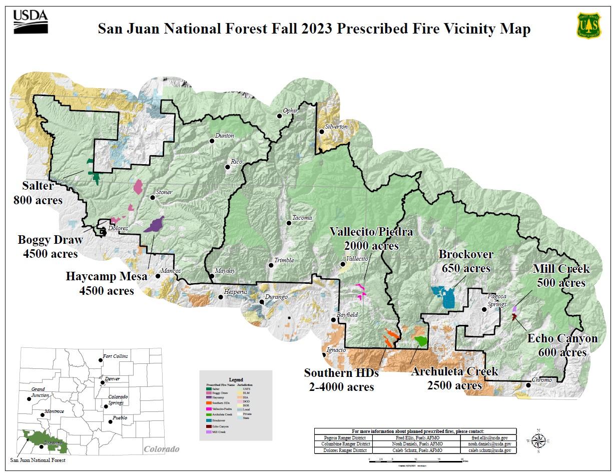San Juan National Forest Fall 2023 Prescribed Fire Vicinity Map