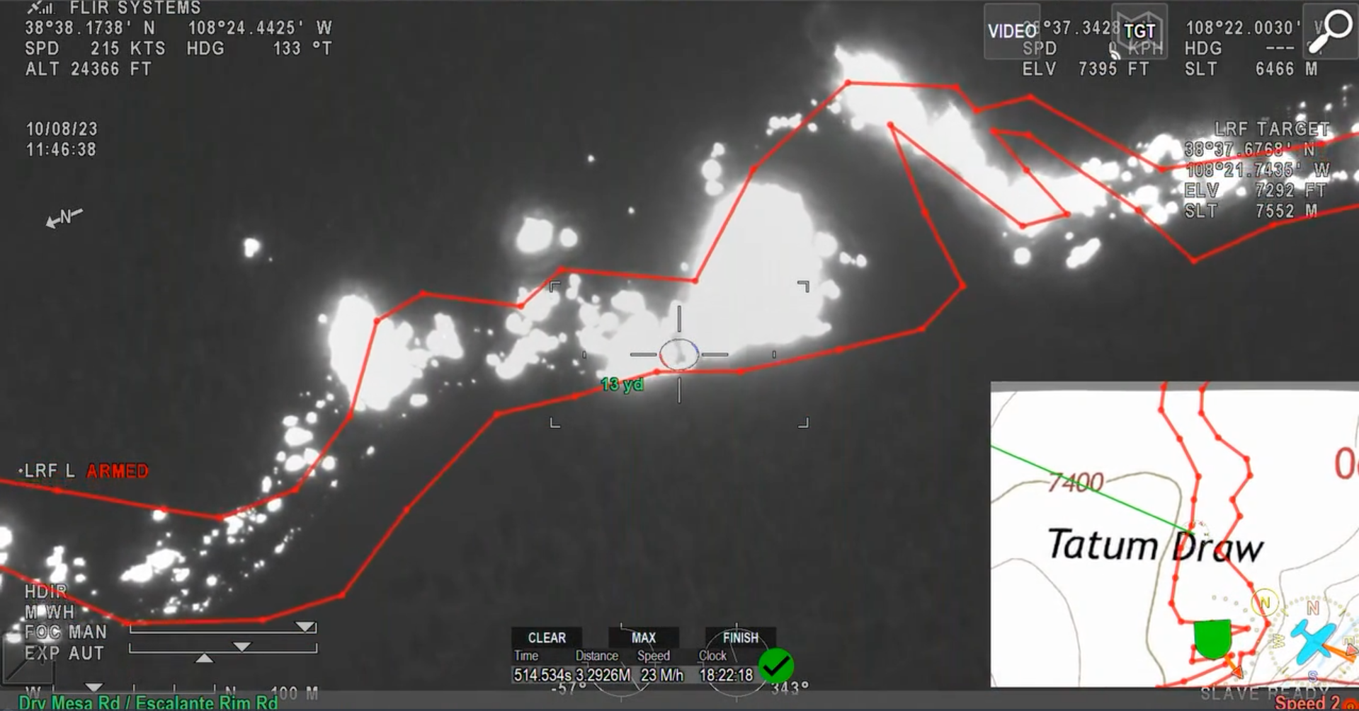 Infrared picture of the Little Mesa Fire showing white hot spots on a black background