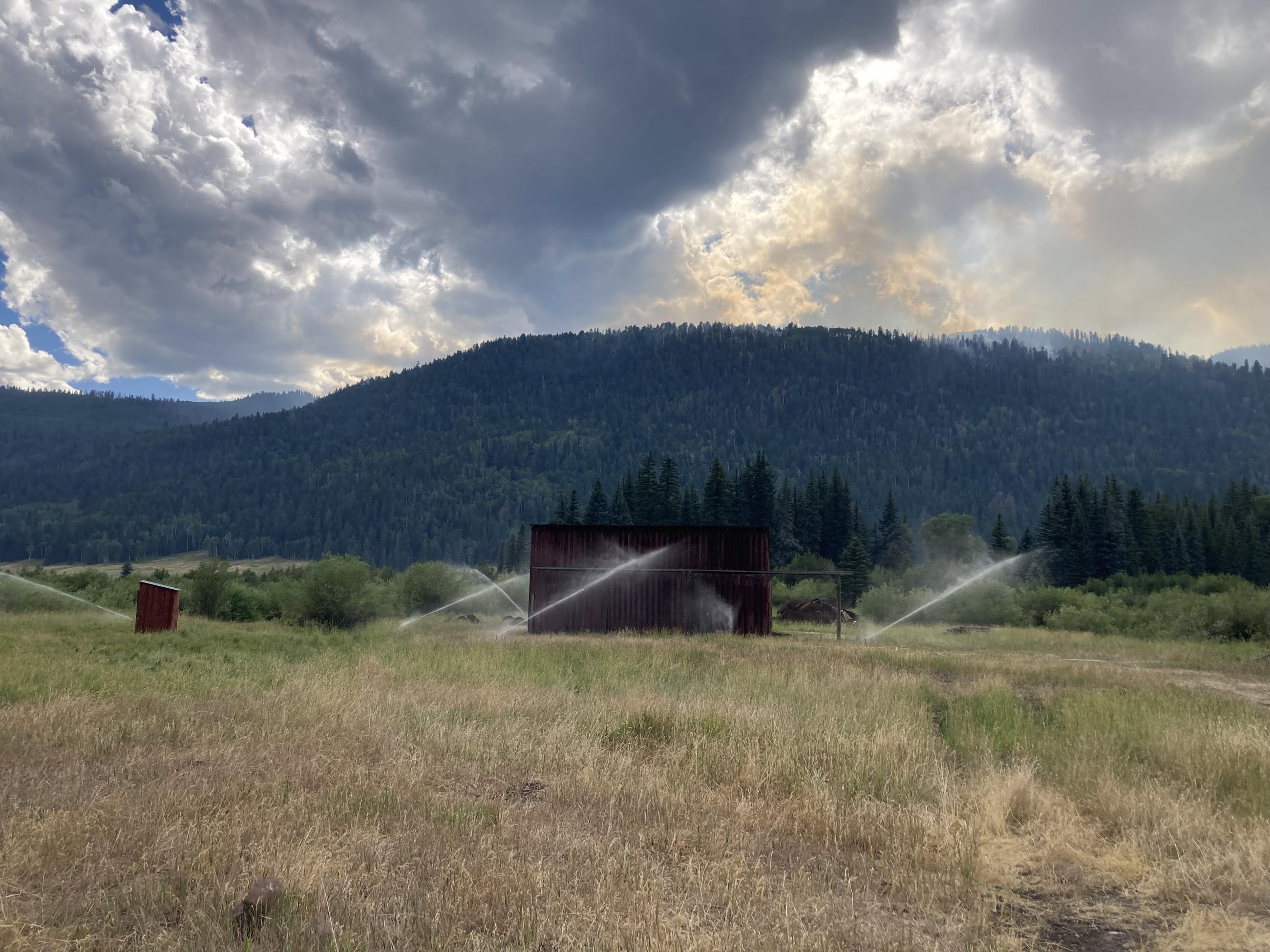 Sprinklers on barn