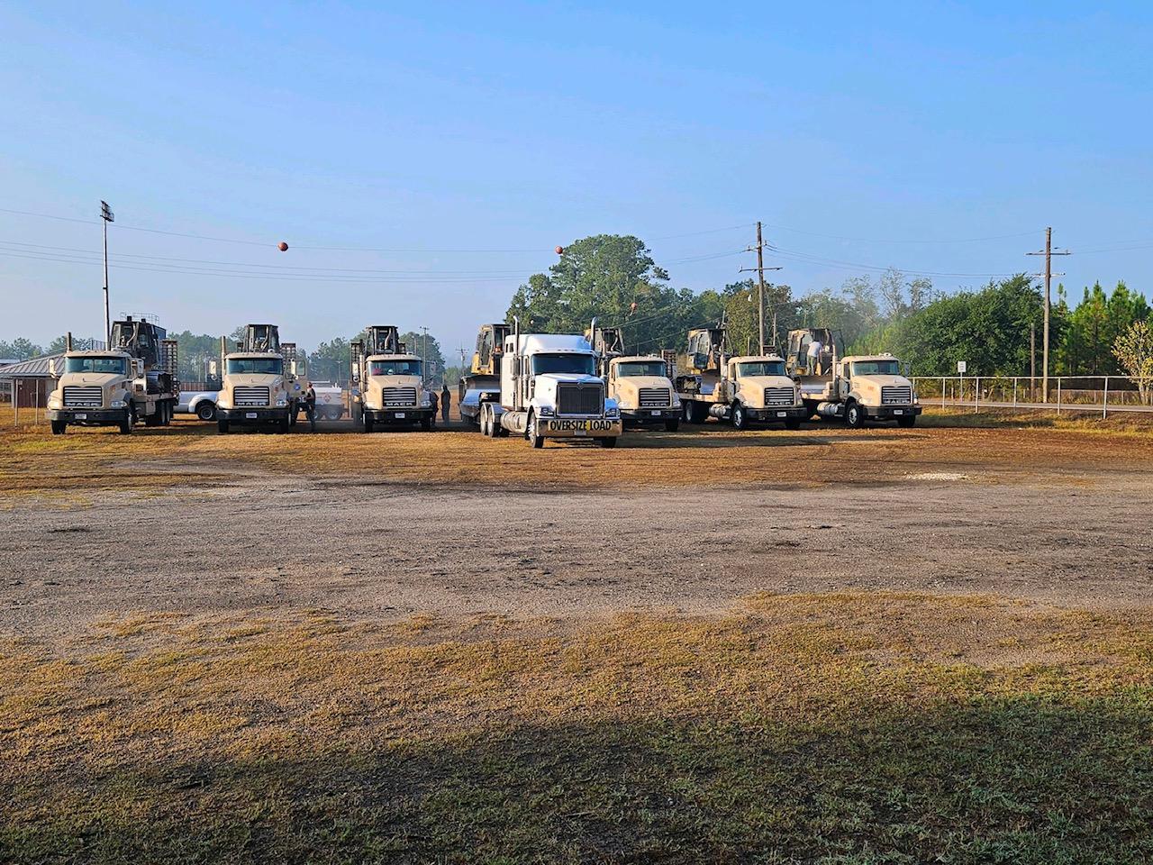 Fire equipment lined up at morning briefing- ready to hit the lines....