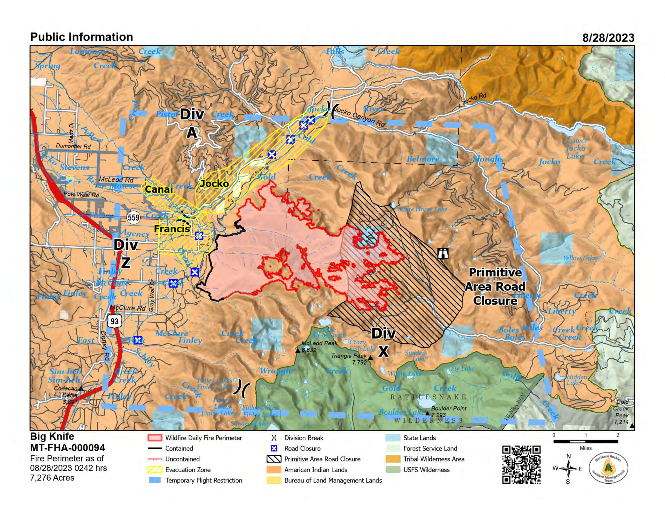 Big Knife Fire - Public Information Map - August 28, 2023