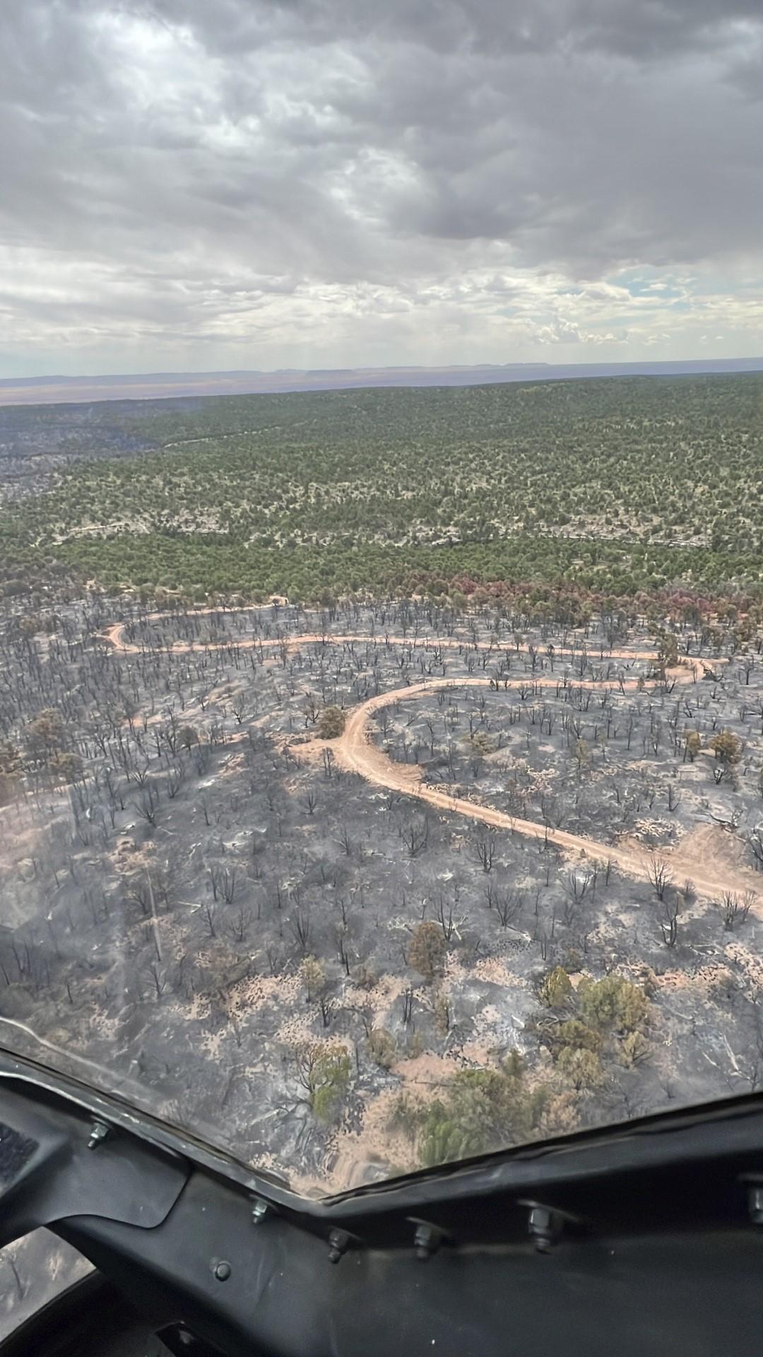 smoldering fire on the kane fire seen from a helicopter