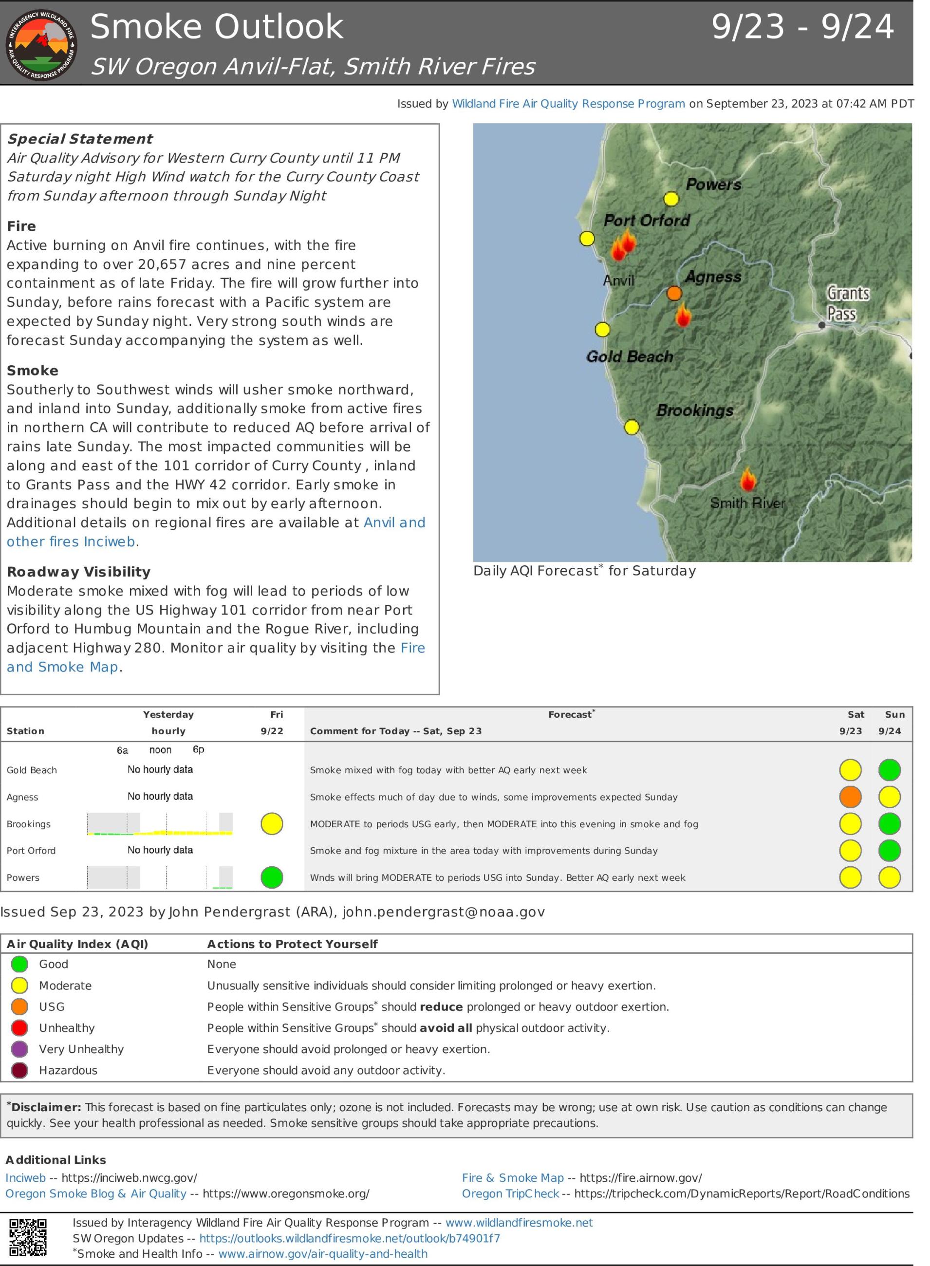 Smith River Complex North - Smoke Outlook - September 23, 2023