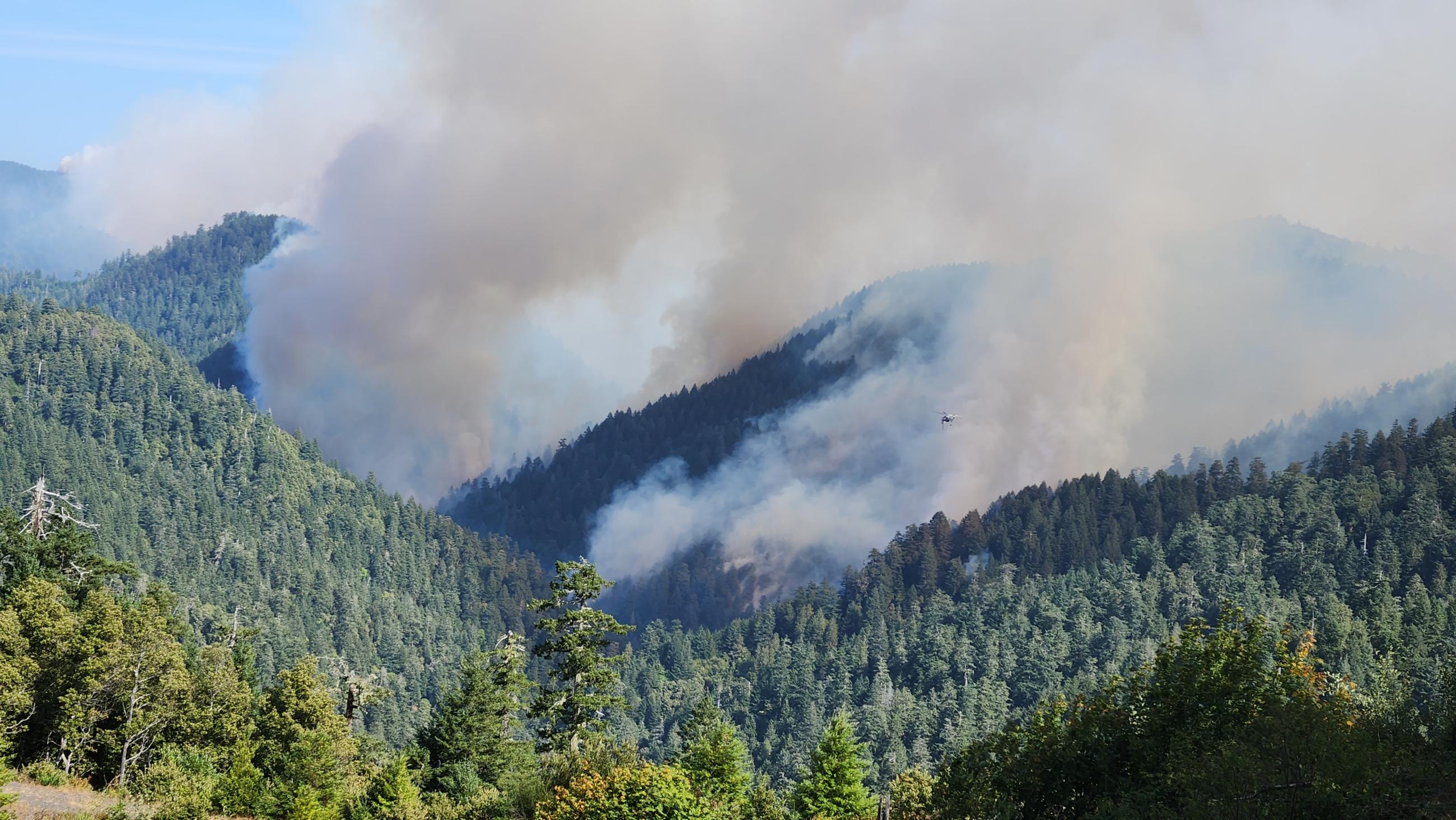 Helicopter dropping in smoky valley on Anvil Fire Sept. 19