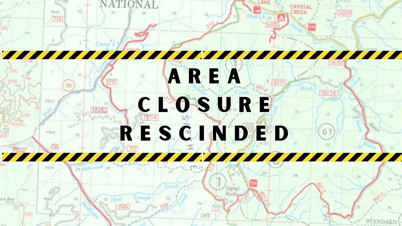Graphic showing area closure rescinded