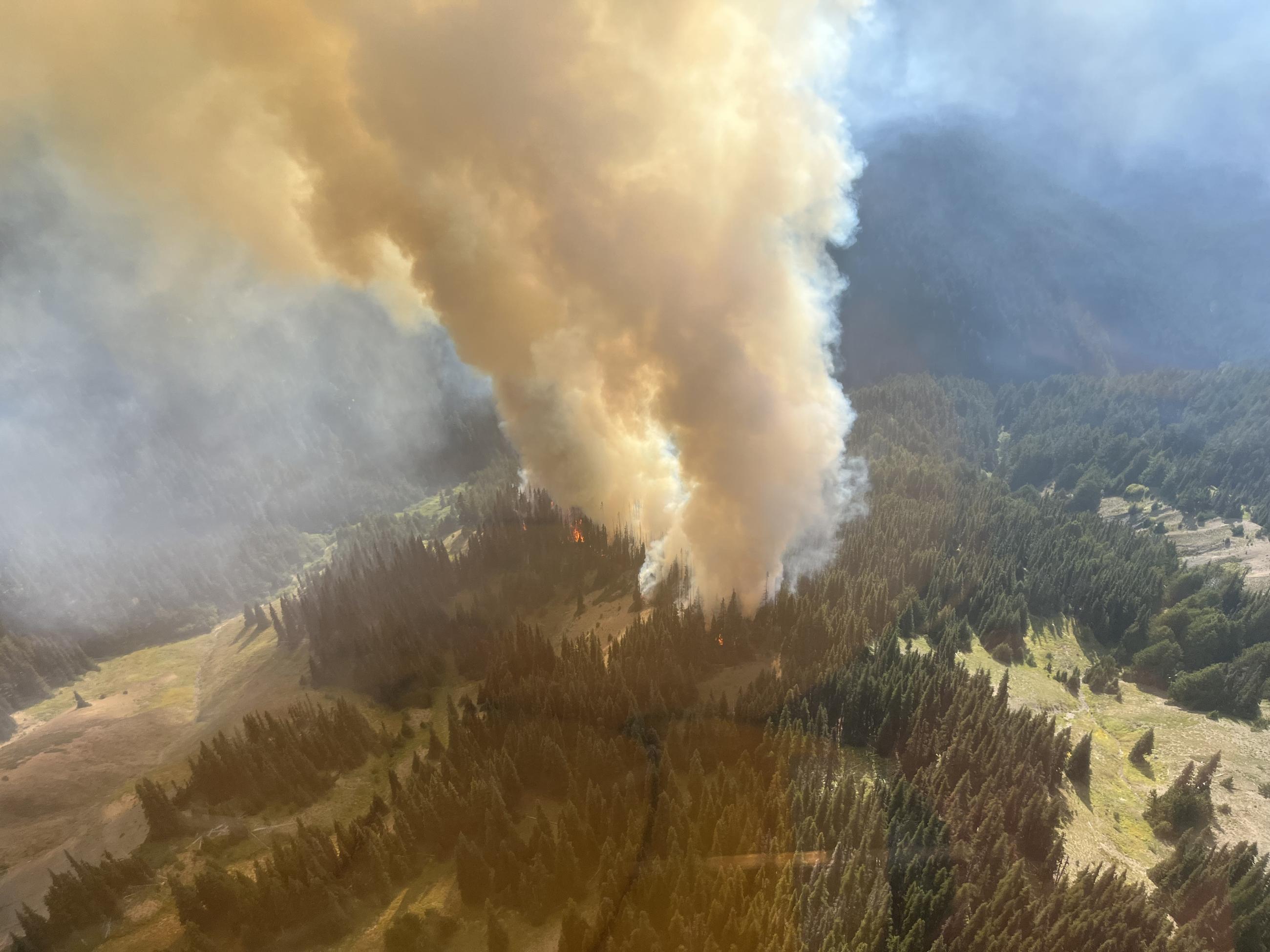 Smoke column from Eagle Point Fire in Olympic National Park