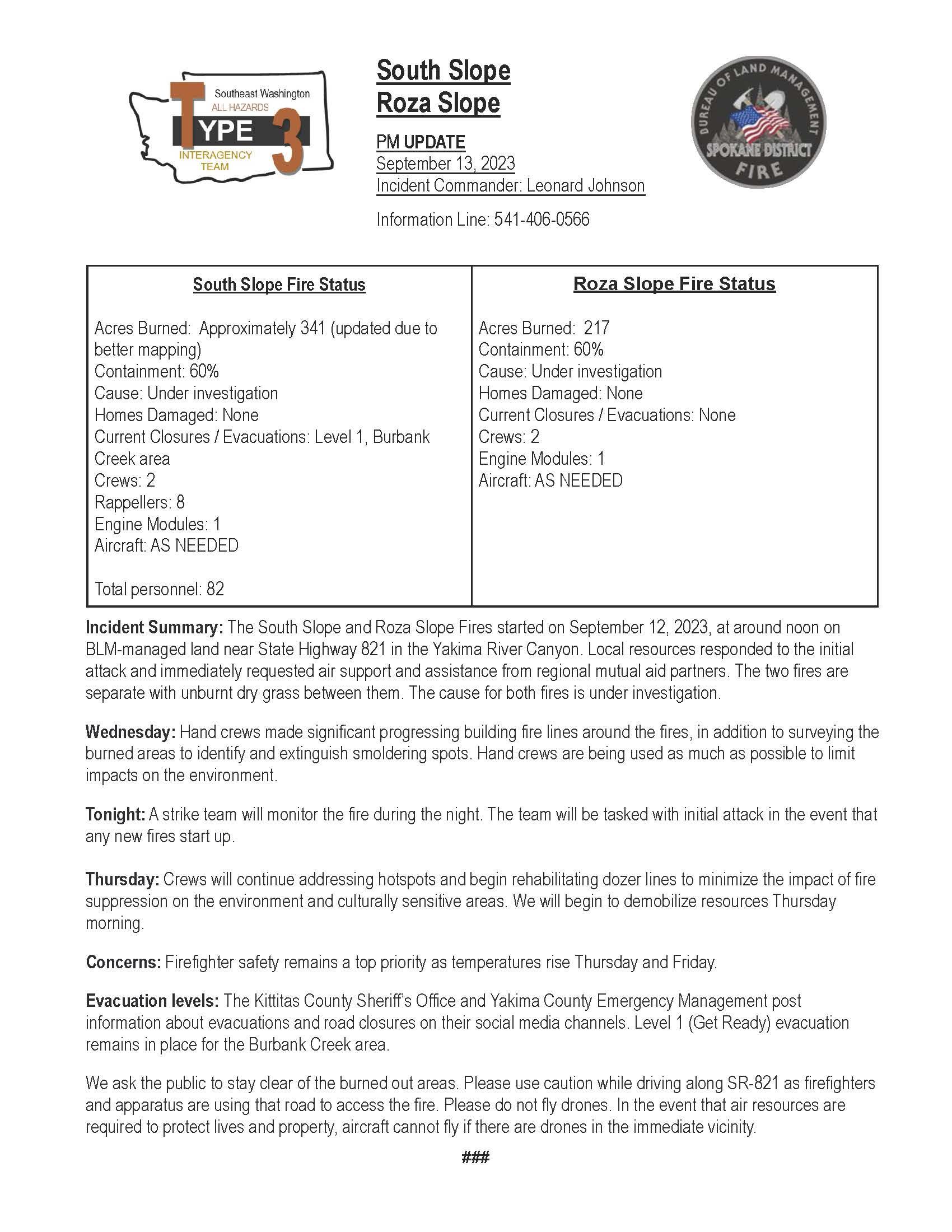 PSA 20230913 South Slope Fire PM update