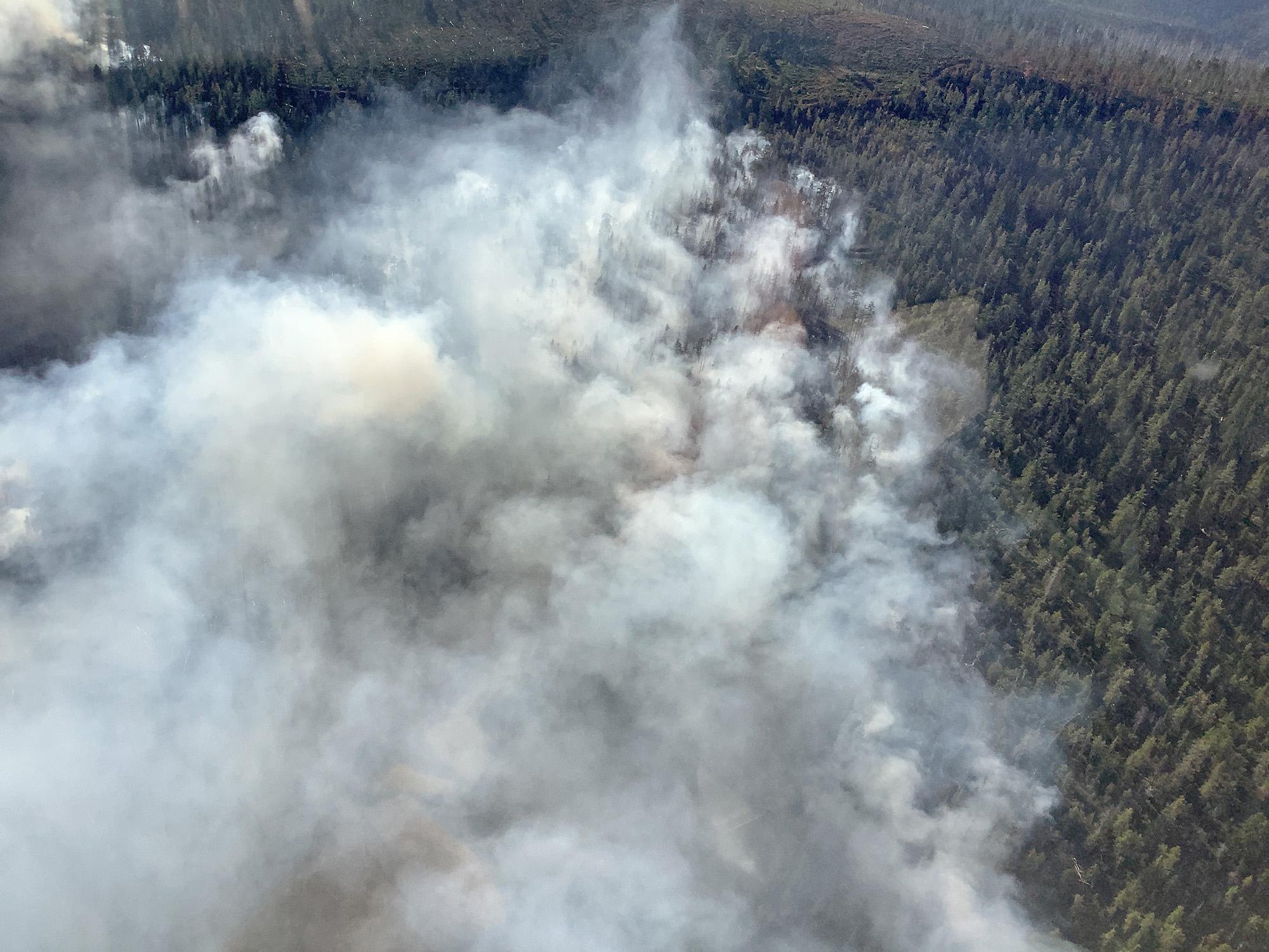 Lots of smoke seen from the air of a burn out operation.