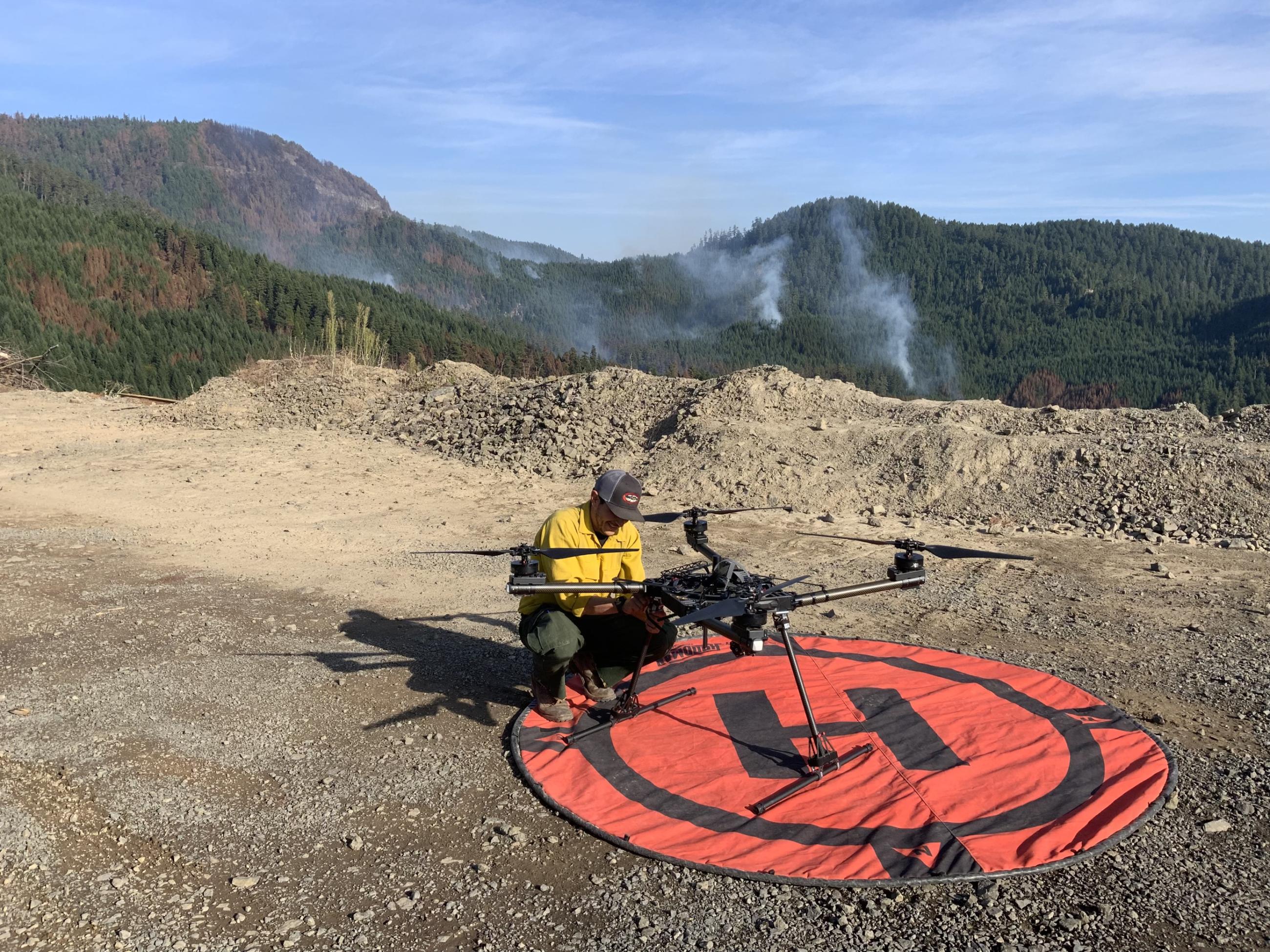 Fire manager with a drone on a landing pad