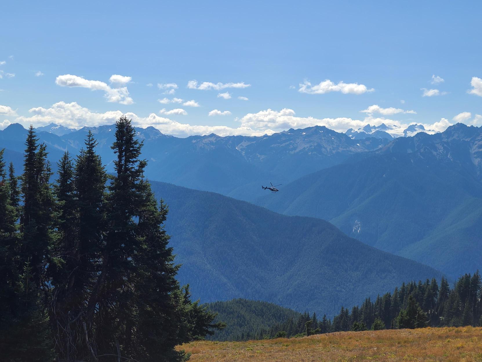 Helicopter over Hurricane Fire with Mt Olympus in the Background, September 8, 2023