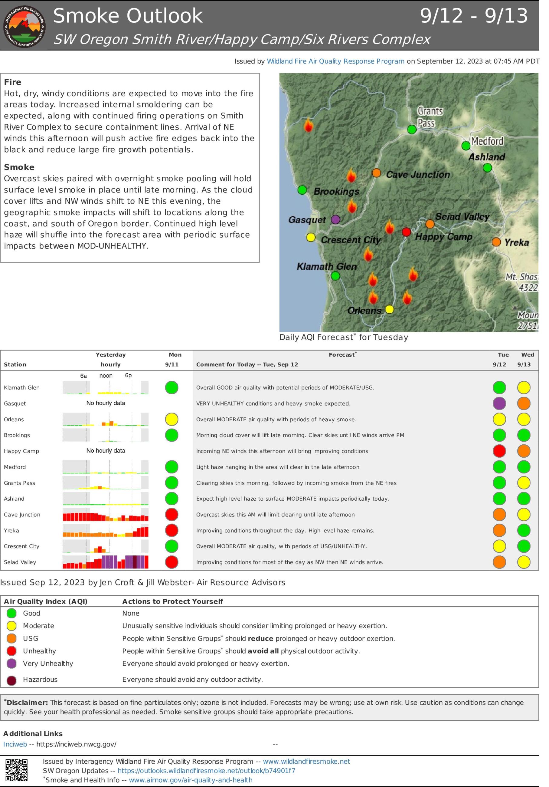 Smoke Update Smith River Complex September 12-13, 2023