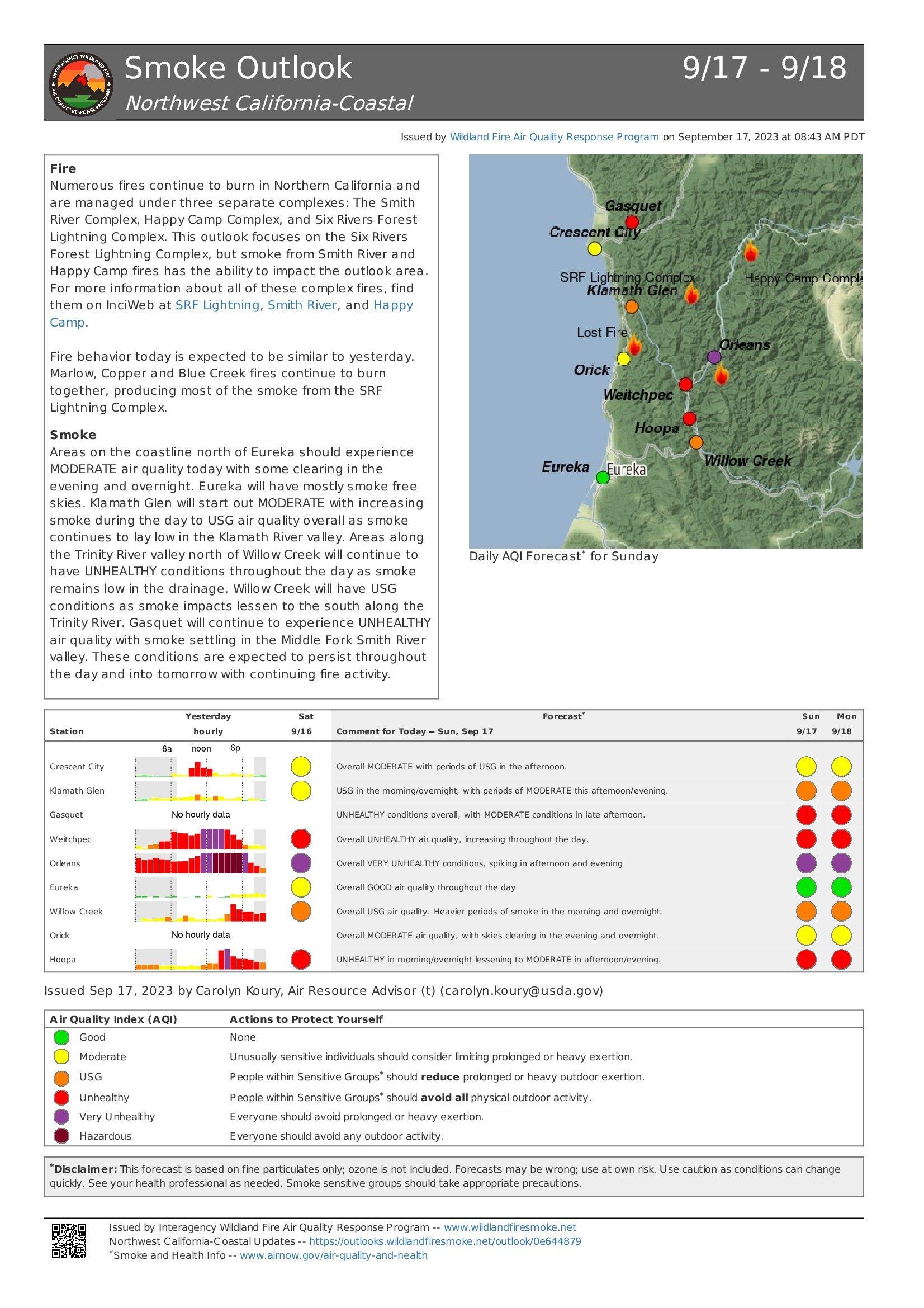 2023 SRF Lightning Complex Smoke Outlook September 17, 2023