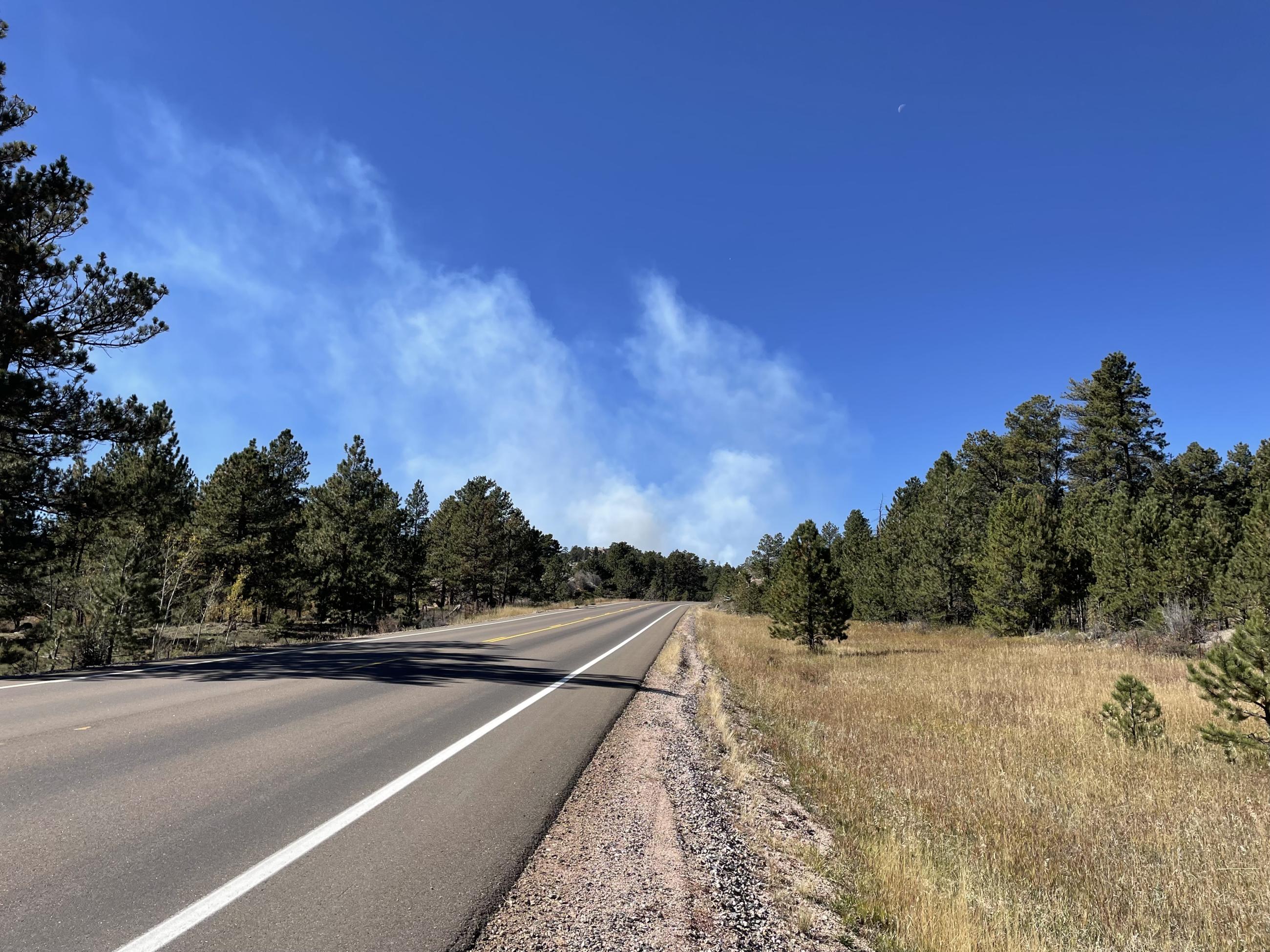Smoke visible in the area of county road 74e and lady moon trailhead