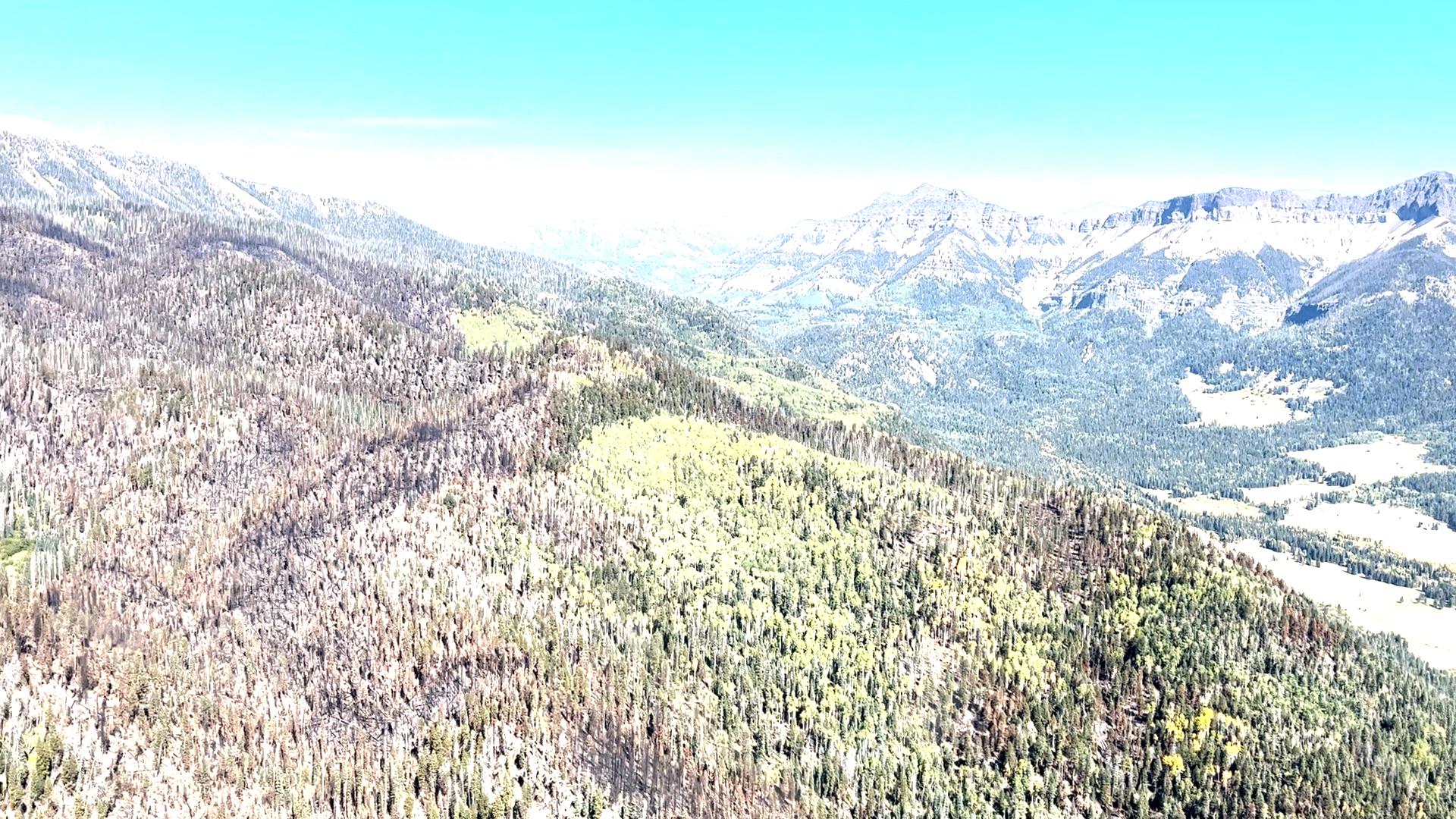 Image taken from helicopter over the Bear Creek Fire on September 29, 2023.