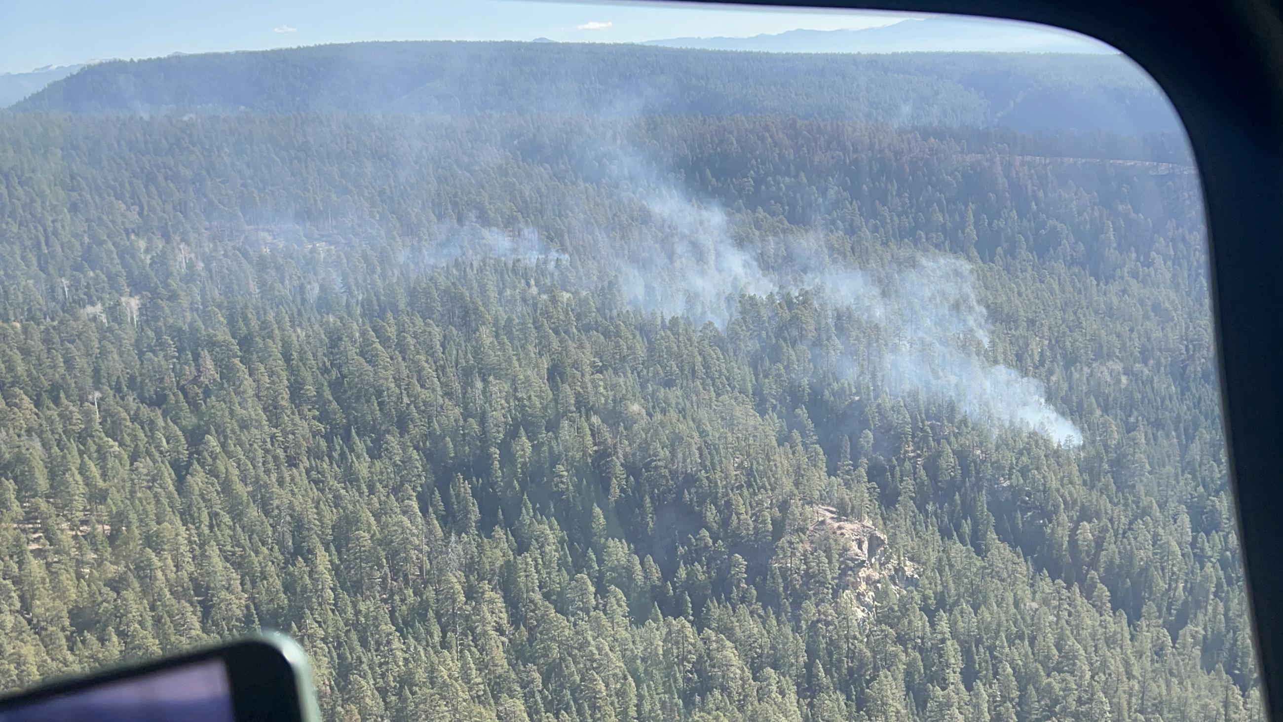 Aerial photo of fire activity on the Trail Springs Fire, November 11, 2023