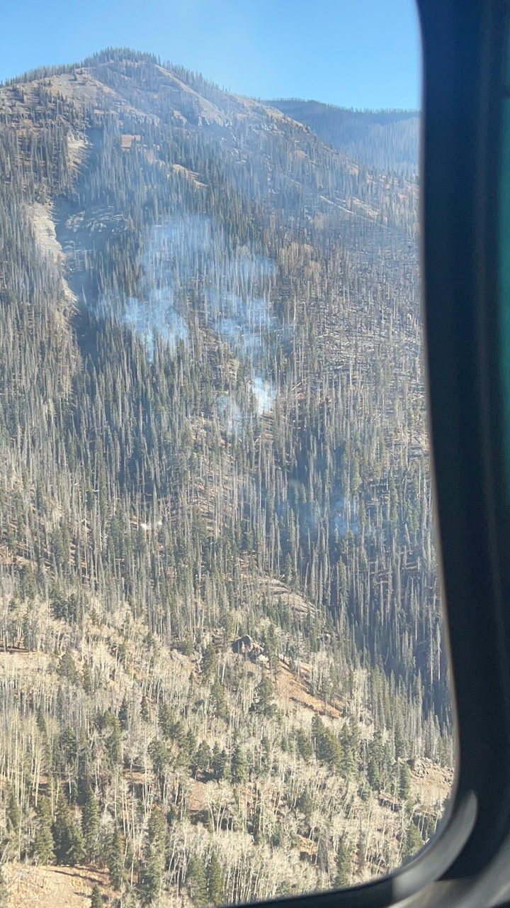 Aerial photo of fire activity on the Mill Creek 2 Fire, November 11, 2023