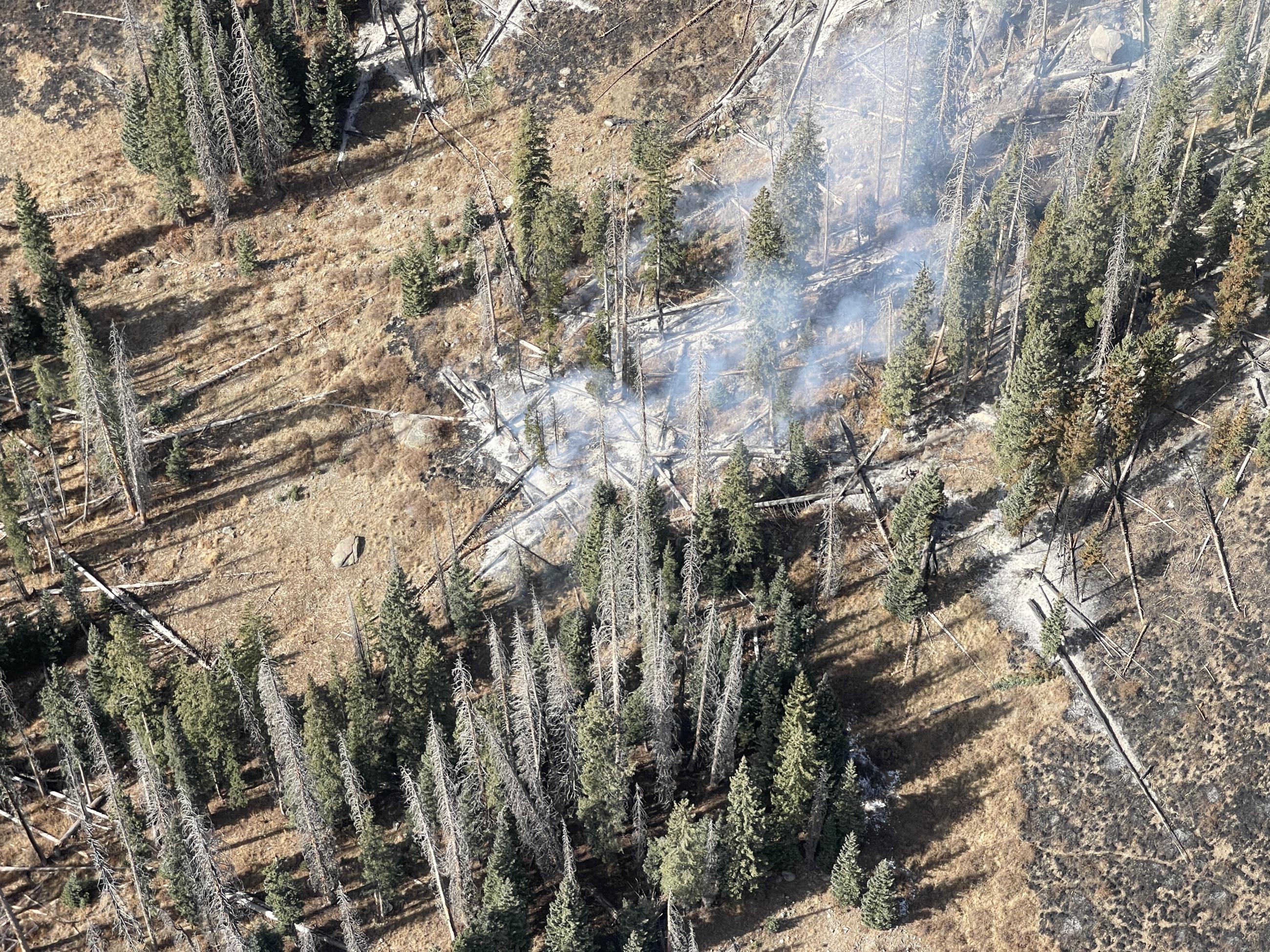 The Mill Creek 2 Fire continues to burn through significant amounts of dead and down trees. Nov. 15, 2023
