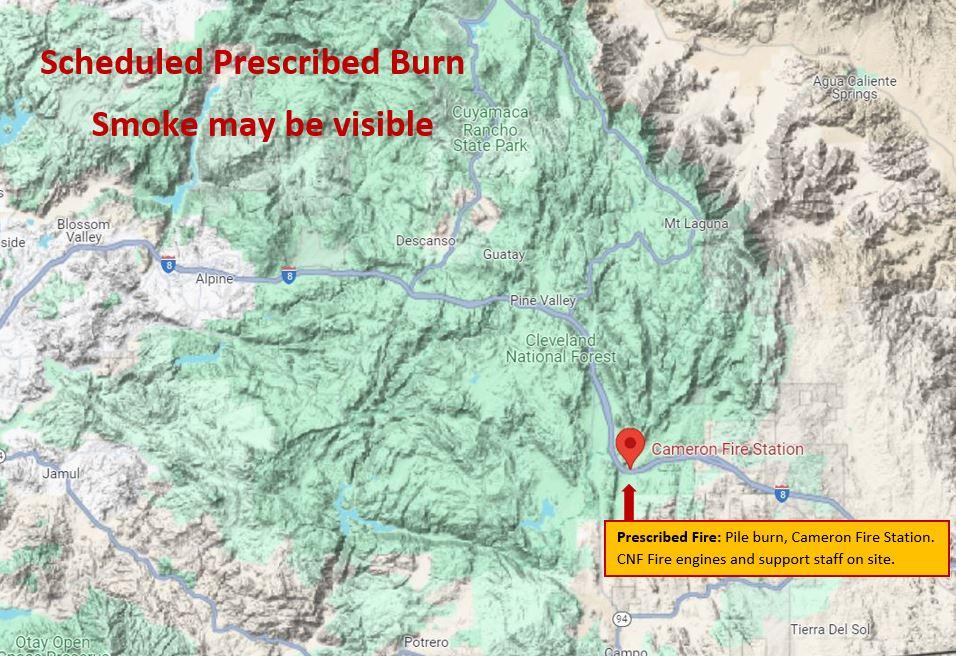 Map showing where the Cameron Station Pile Burn is.