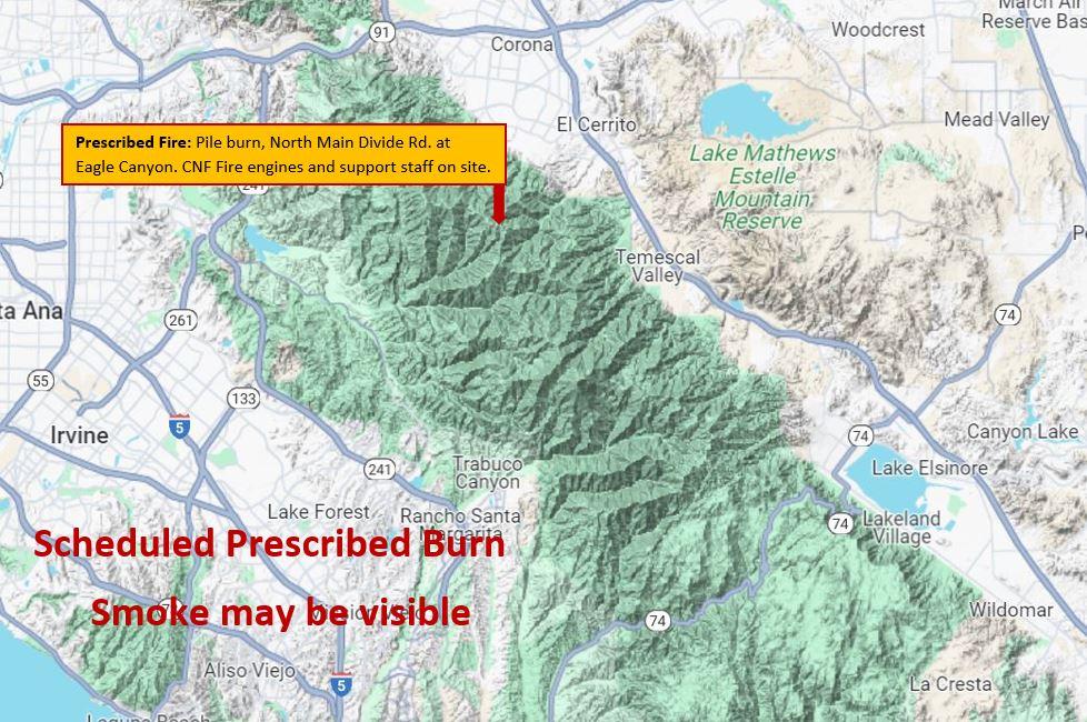 Map showing where the North Main prescribed fire is burning.