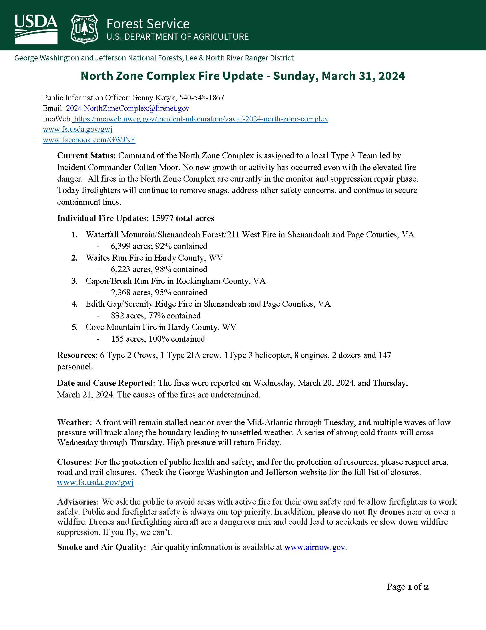 North Zone Complex Update March 31, 2024 page 1