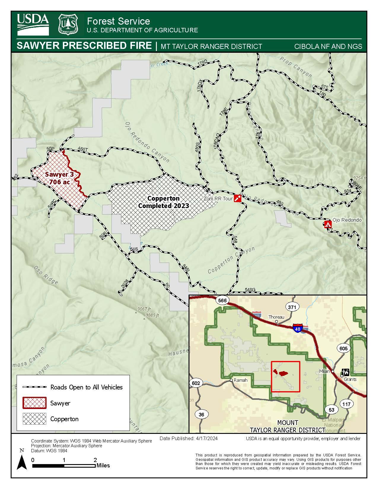 Mt Taylor Ranger District Sawyer Prescribed Fire Map
