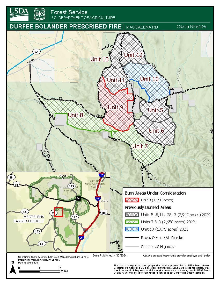 Map for Magdalena Ranger District Durfee Bolander Prescribed Fire Unit 9