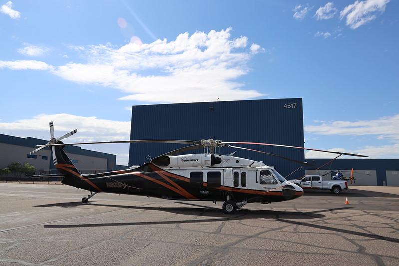 A contracted UH-60A+ from PJ Helicopters arrived at Falcon Field in Mesa on Sunday to conduct water drops for the Wildcat Fire. 