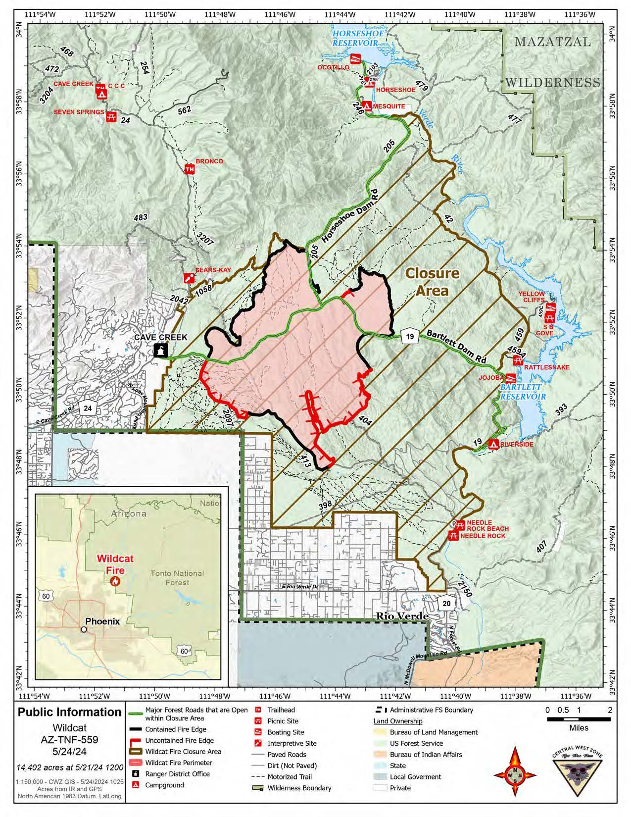 Map showing the perimeter of the Wildcat Fire, Friday, May 24, 2024