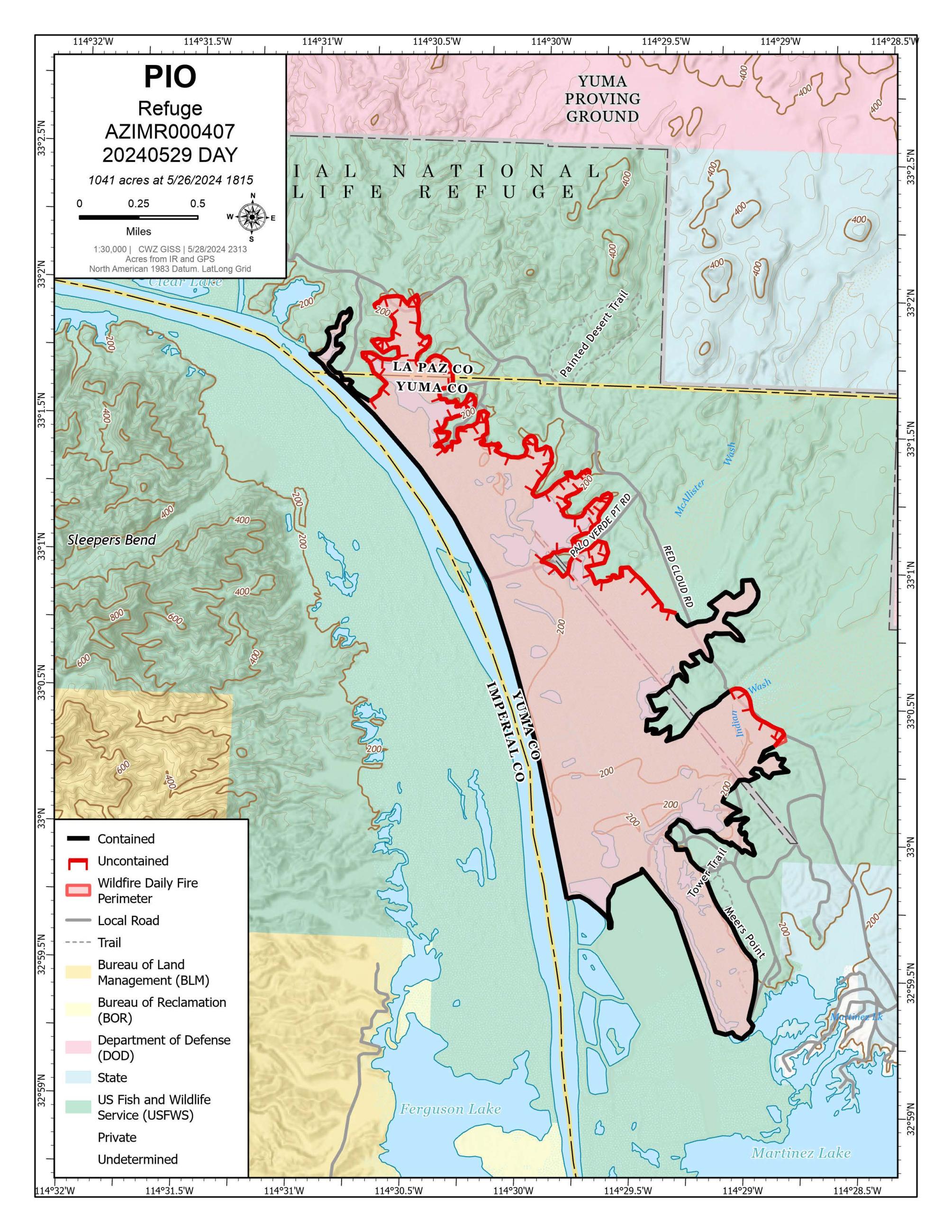 Map showing the fire area and containment lines