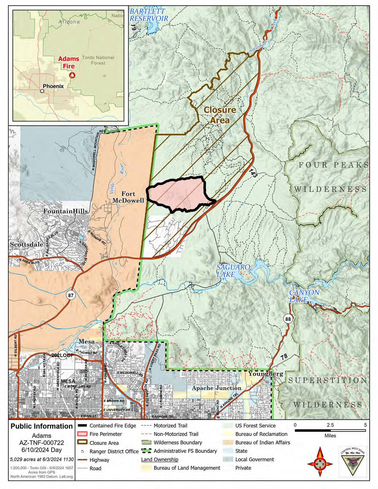 Map showing the fire area and containment line